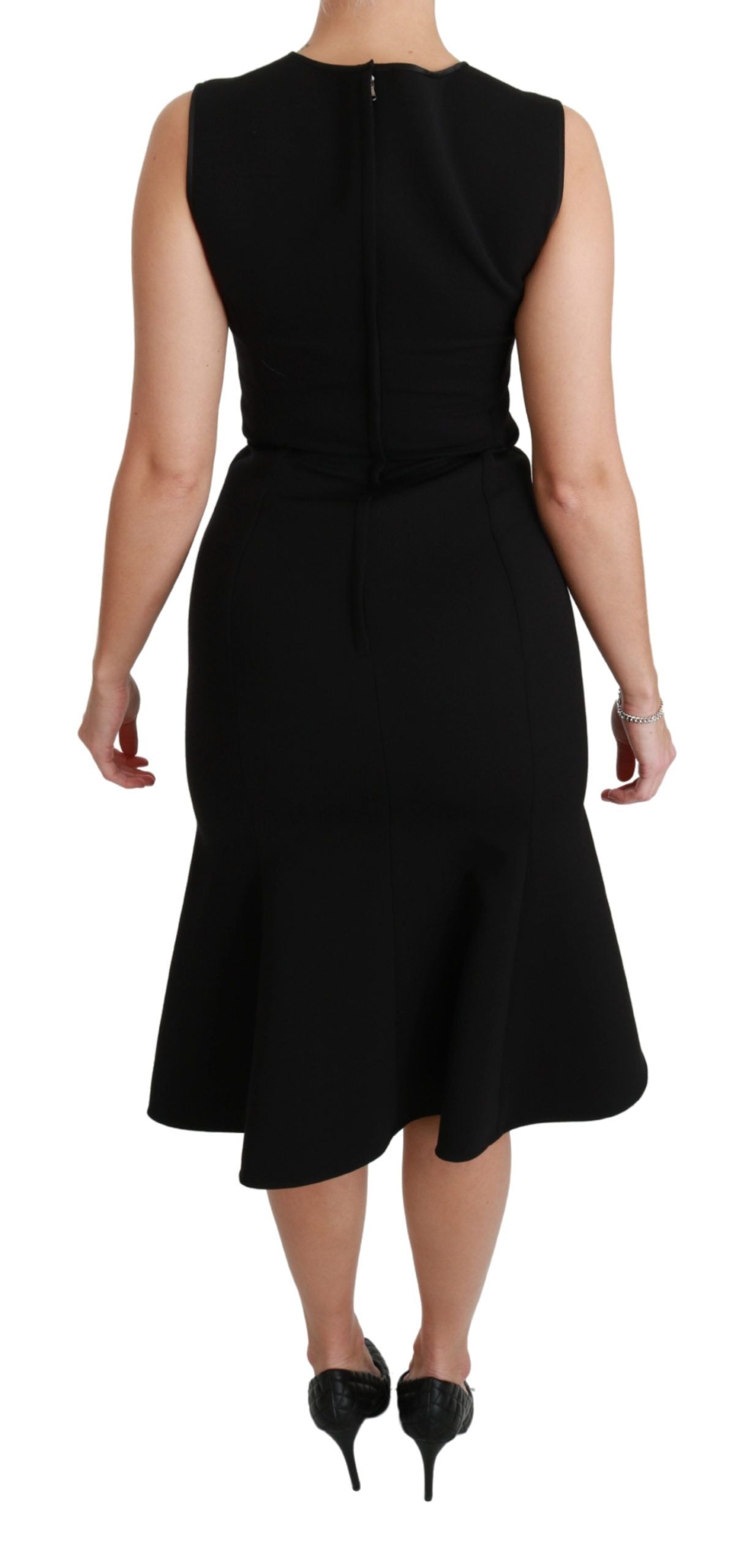 Dolce & Gabbana Black Fit Flare Wool Stretch Sheath Dress Dolce & Gabbana