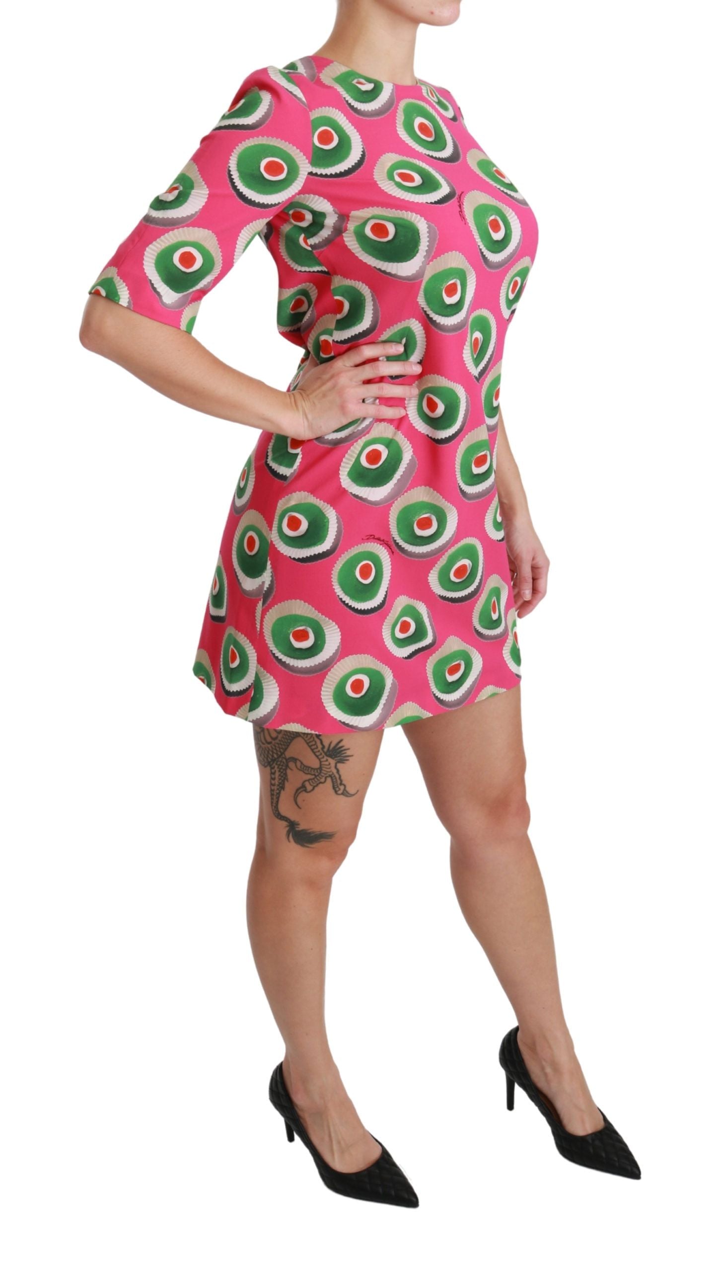 Dolce & Gabbana Pink Silk Cup Cake Shift Stretch Dress Dolce & Gabbana