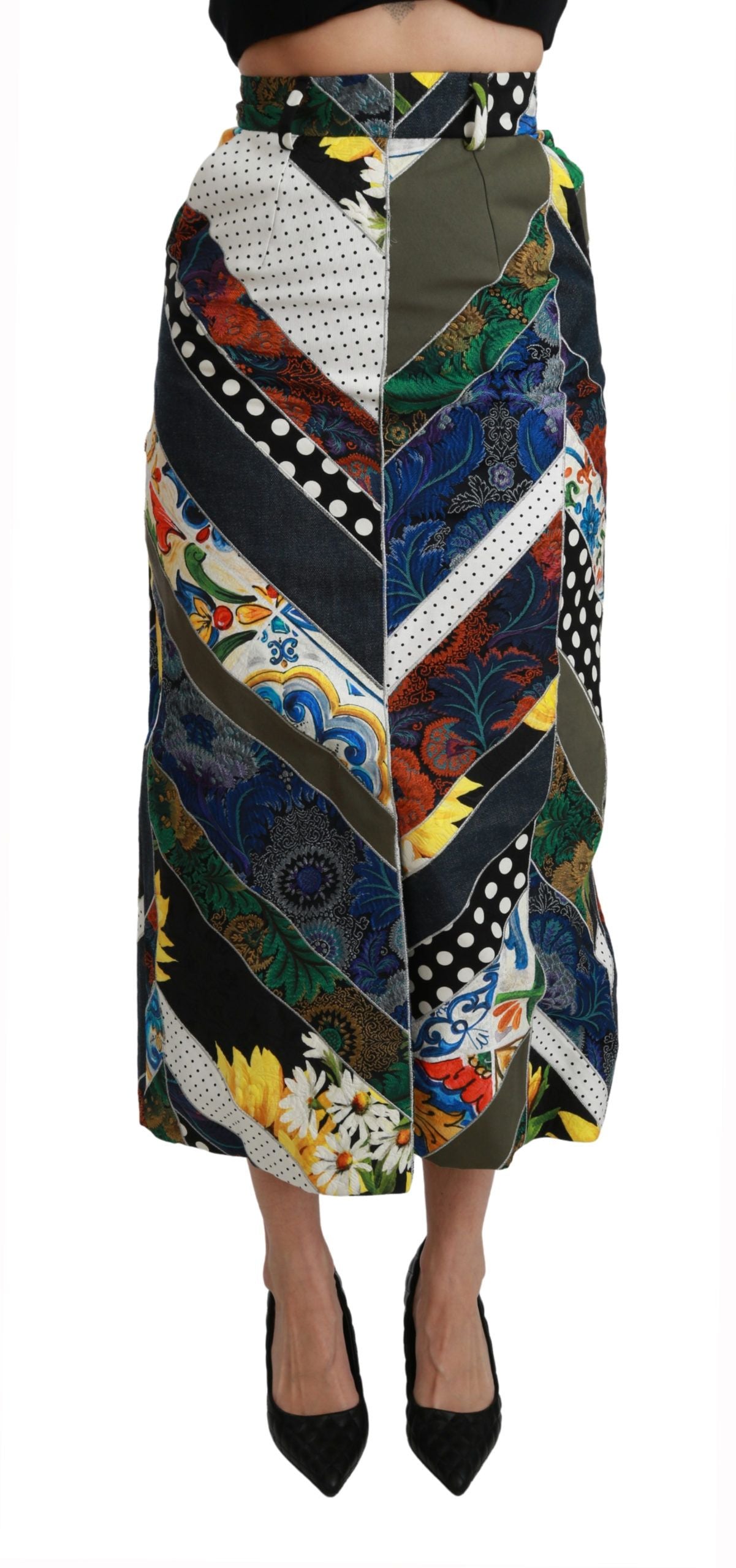 Dolce & Gabbana Multicolor Silk Geometric High Waist Maxi Skirt Dolce & Gabbana