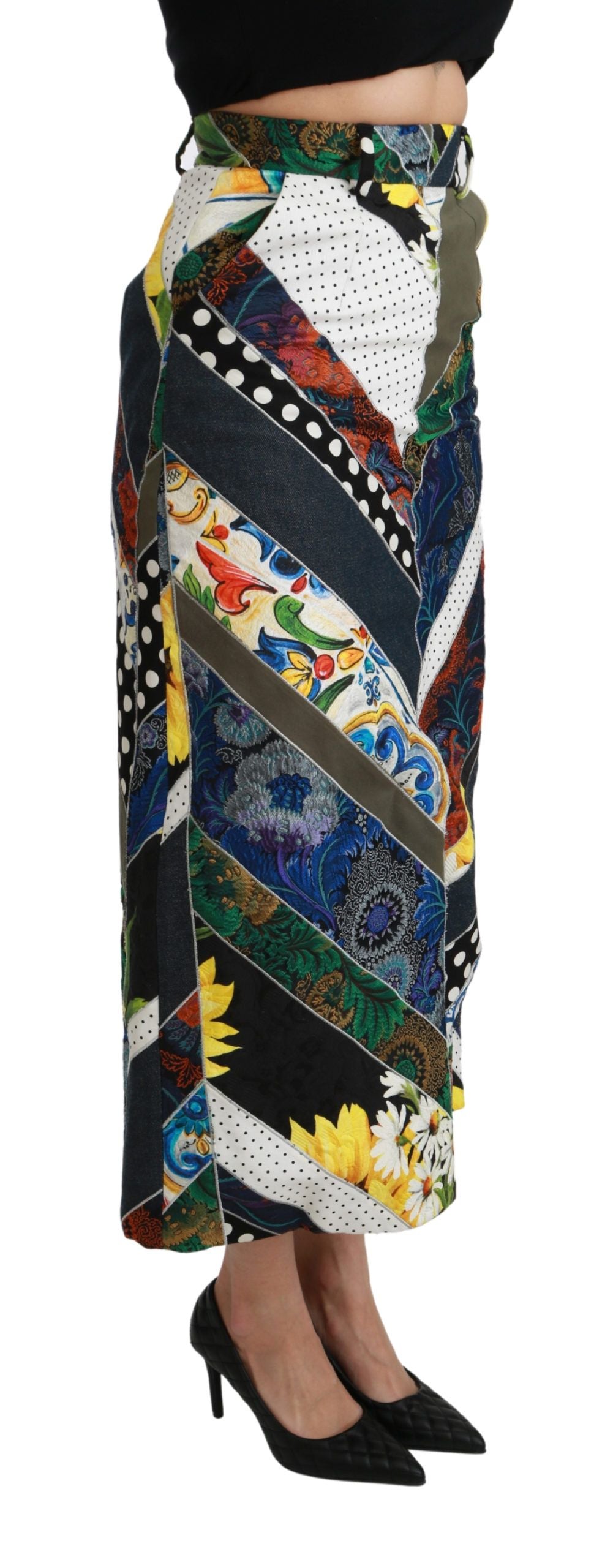 Dolce & Gabbana Multicolor Silk Geometric High Waist Maxi Skirt Dolce & Gabbana