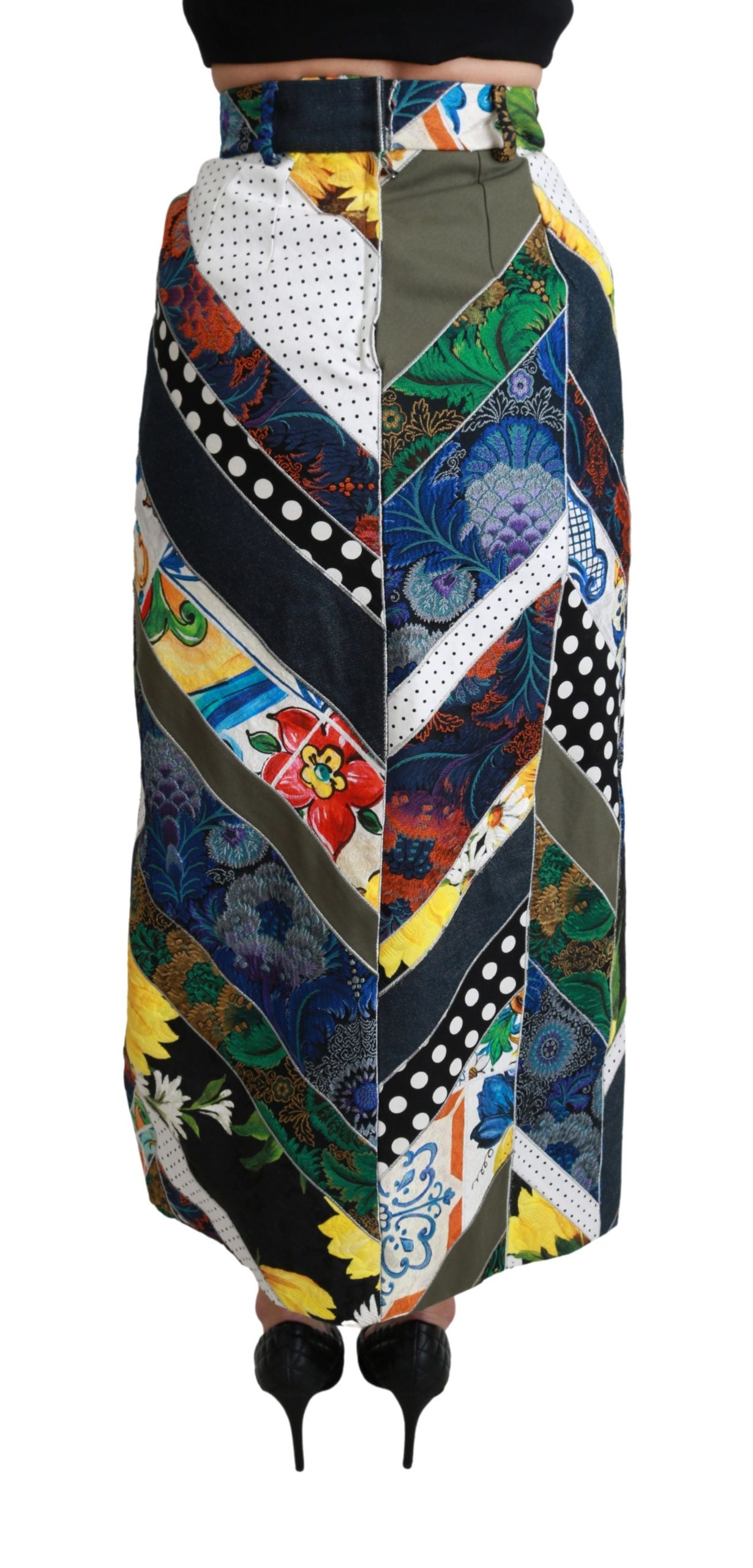Dolce & Gabbana Multicolor Silk Geometric High Waist Maxi Skirt Dolce & Gabbana