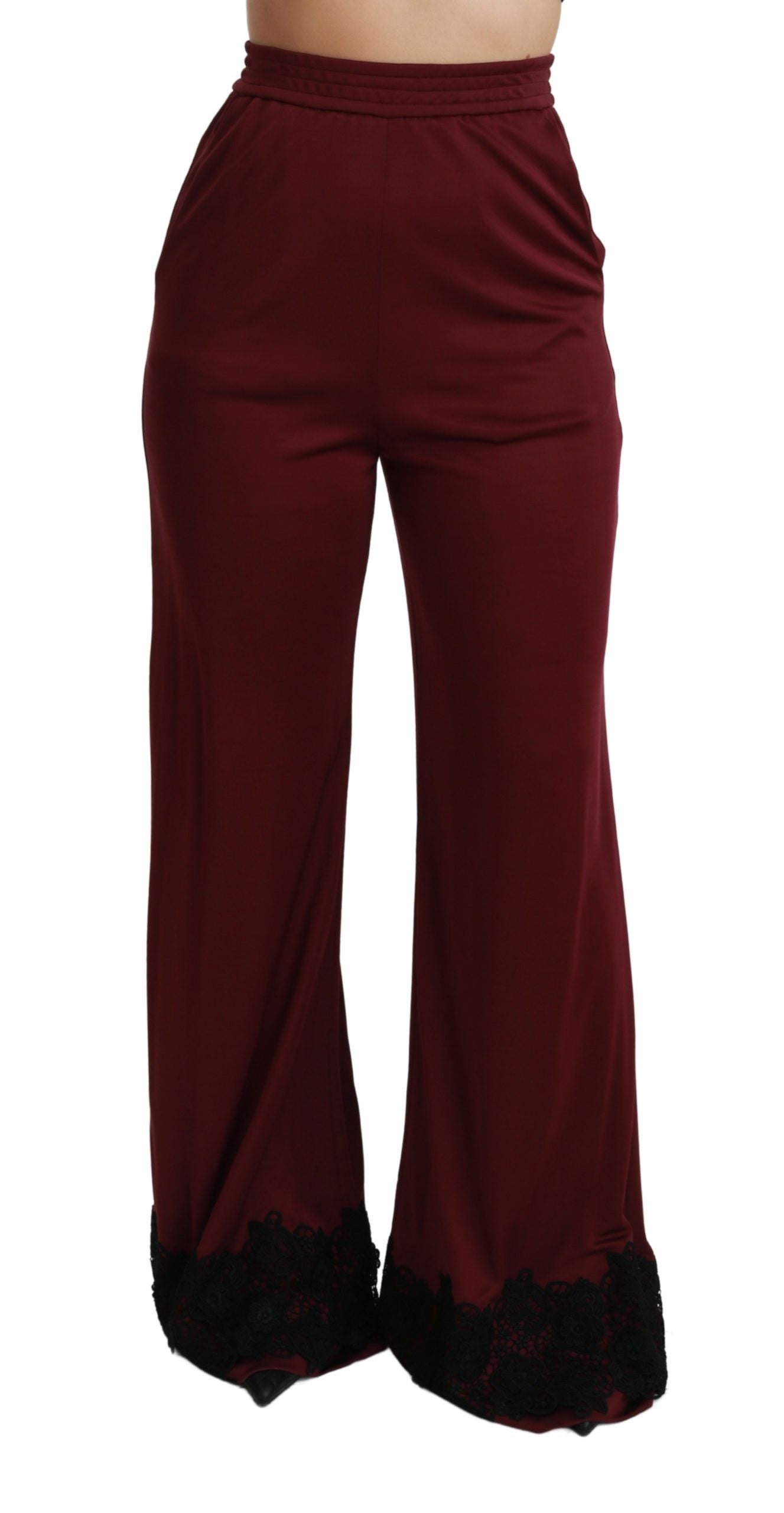 Dolce & Gabbana Black Lace High Waist Wide Leg Maroon  Pants Dolce & Gabbana