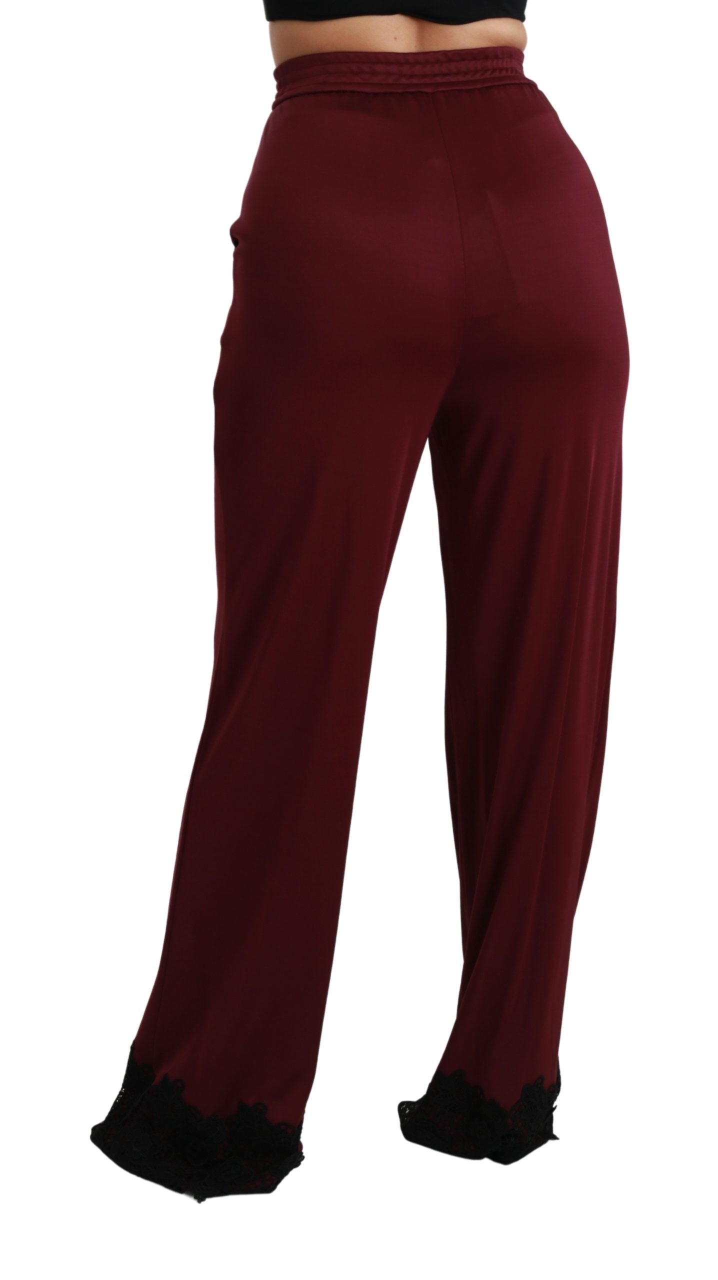 Dolce & Gabbana Black Lace High Waist Wide Leg Maroon  Pants Dolce & Gabbana
