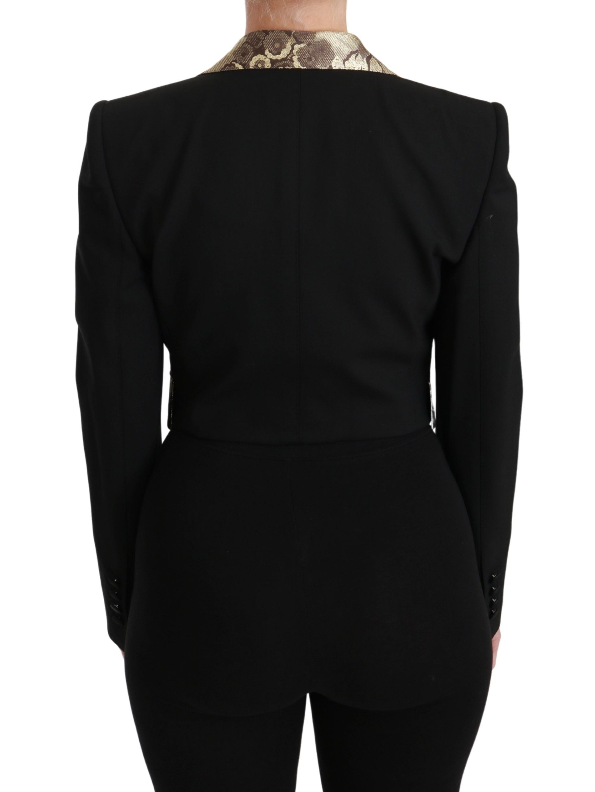 Dolce & Gabbana Black Jacquard Vest Blazer Coat Wool Jacket Dolce & Gabbana