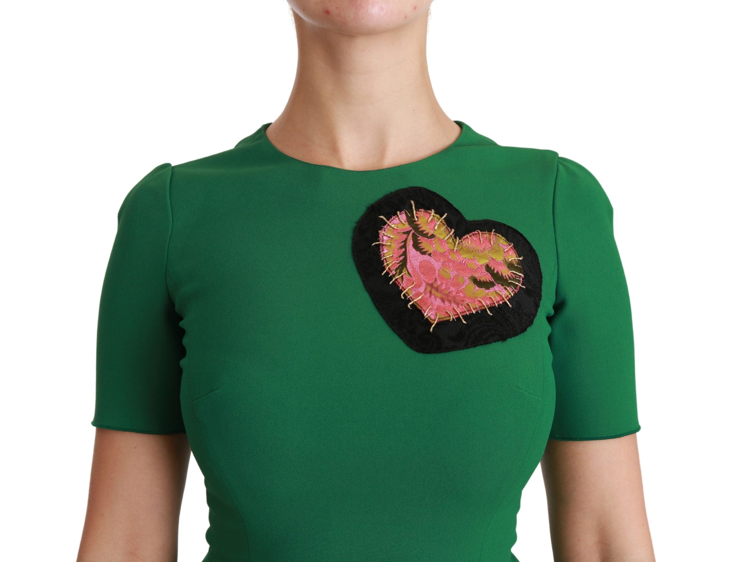 Dolce & Gabbana Green Heart Patch Mermaid Midi Viscose Dress Dolce & Gabbana