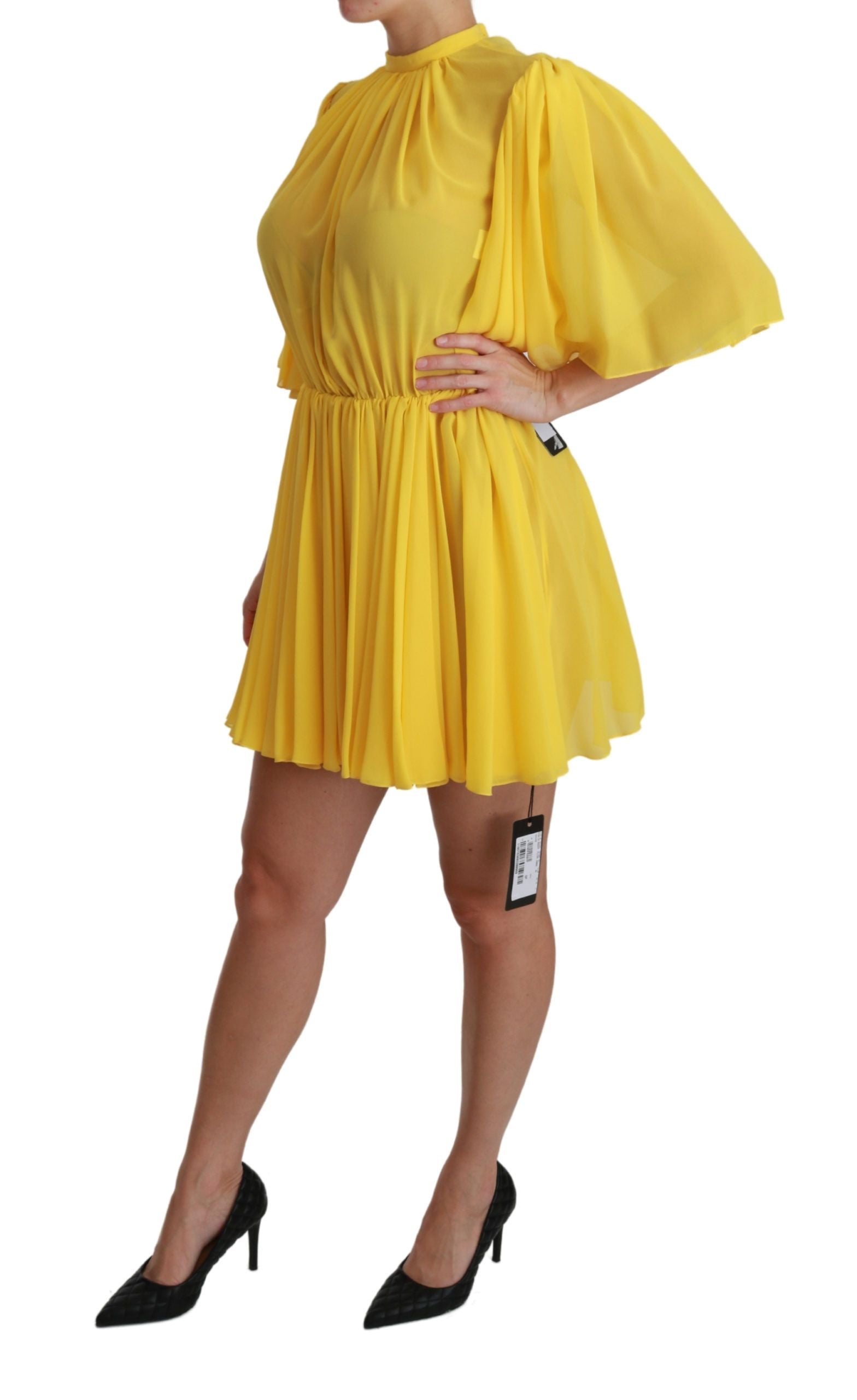 Dolce & Gabbana Yellow Pleated A-line Mini 100% Silk Dress Dolce & Gabbana