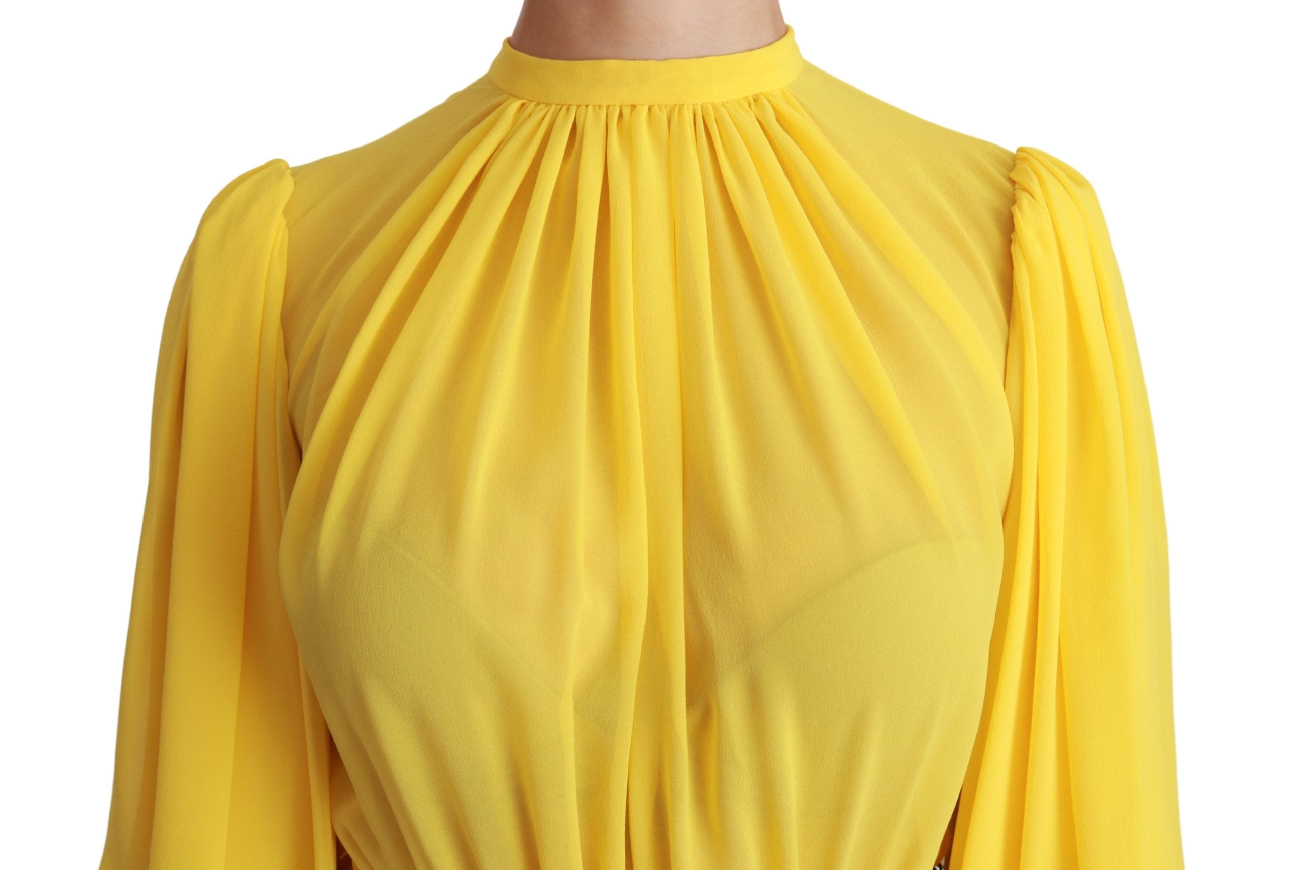 Dolce & Gabbana Yellow Pleated A-line Mini 100% Silk Dress Dolce & Gabbana
