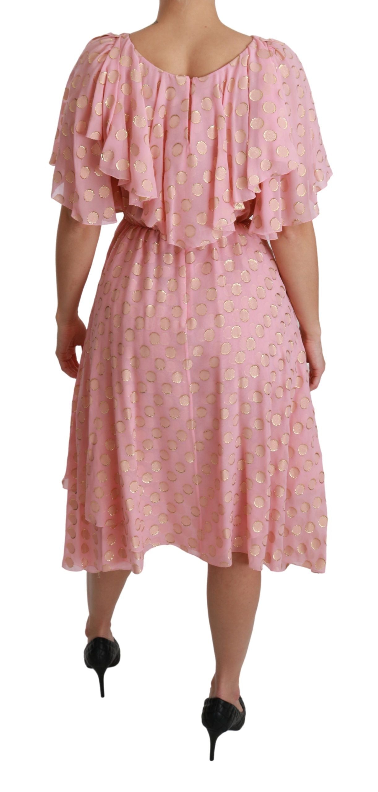 Dolce & Gabbana Silk Pink Polka Dots Pleated A-line Midi Dress Dolce & Gabbana
