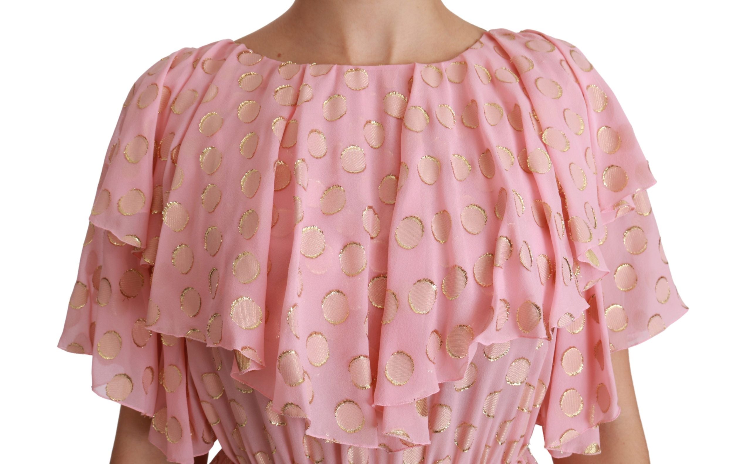 Dolce & Gabbana Silk Pink Polka Dots Pleated A-line Midi Dress Dolce & Gabbana