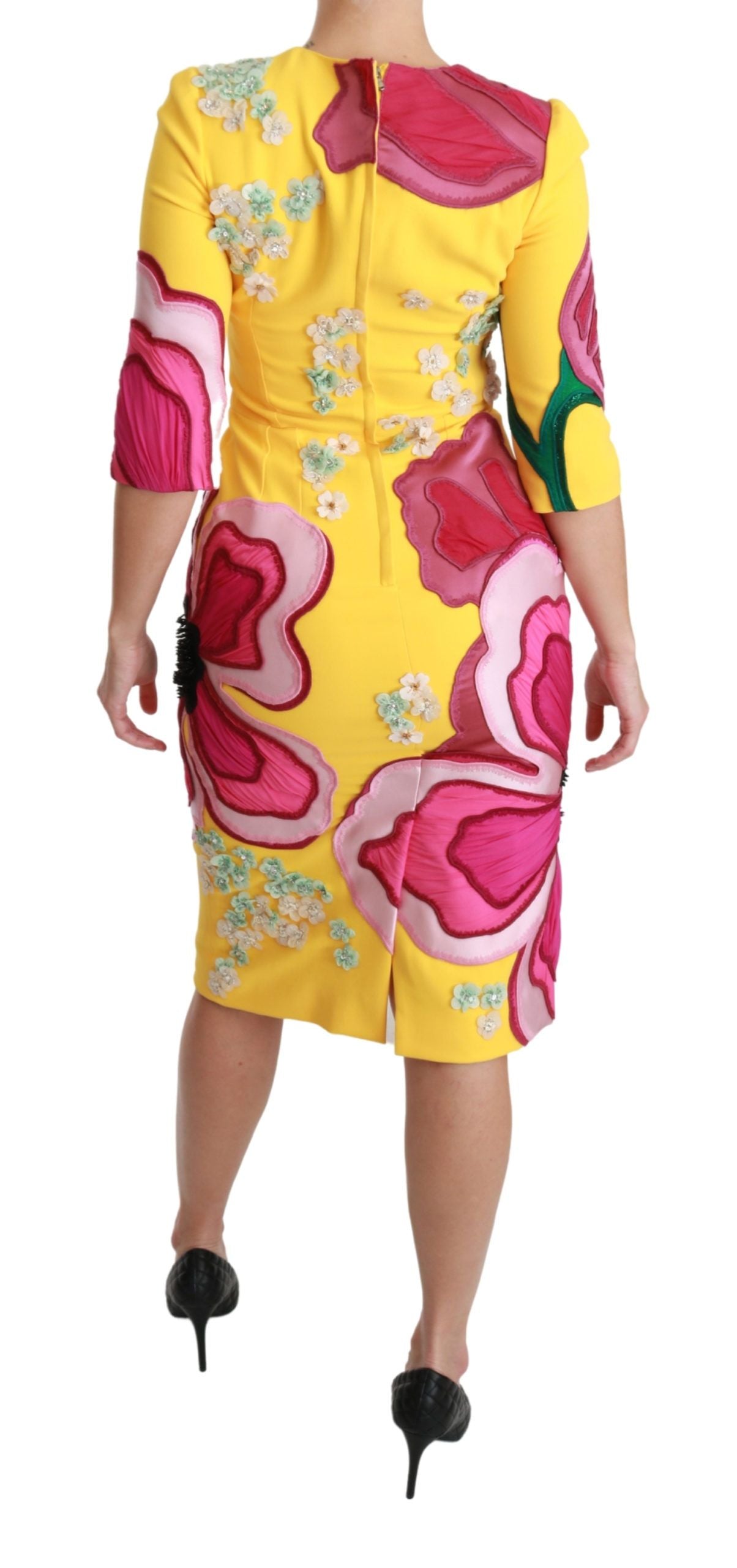 Dolce & Gabbana Yellow Floral Crystal Bodycon Sheath Dress Dolce & Gabbana