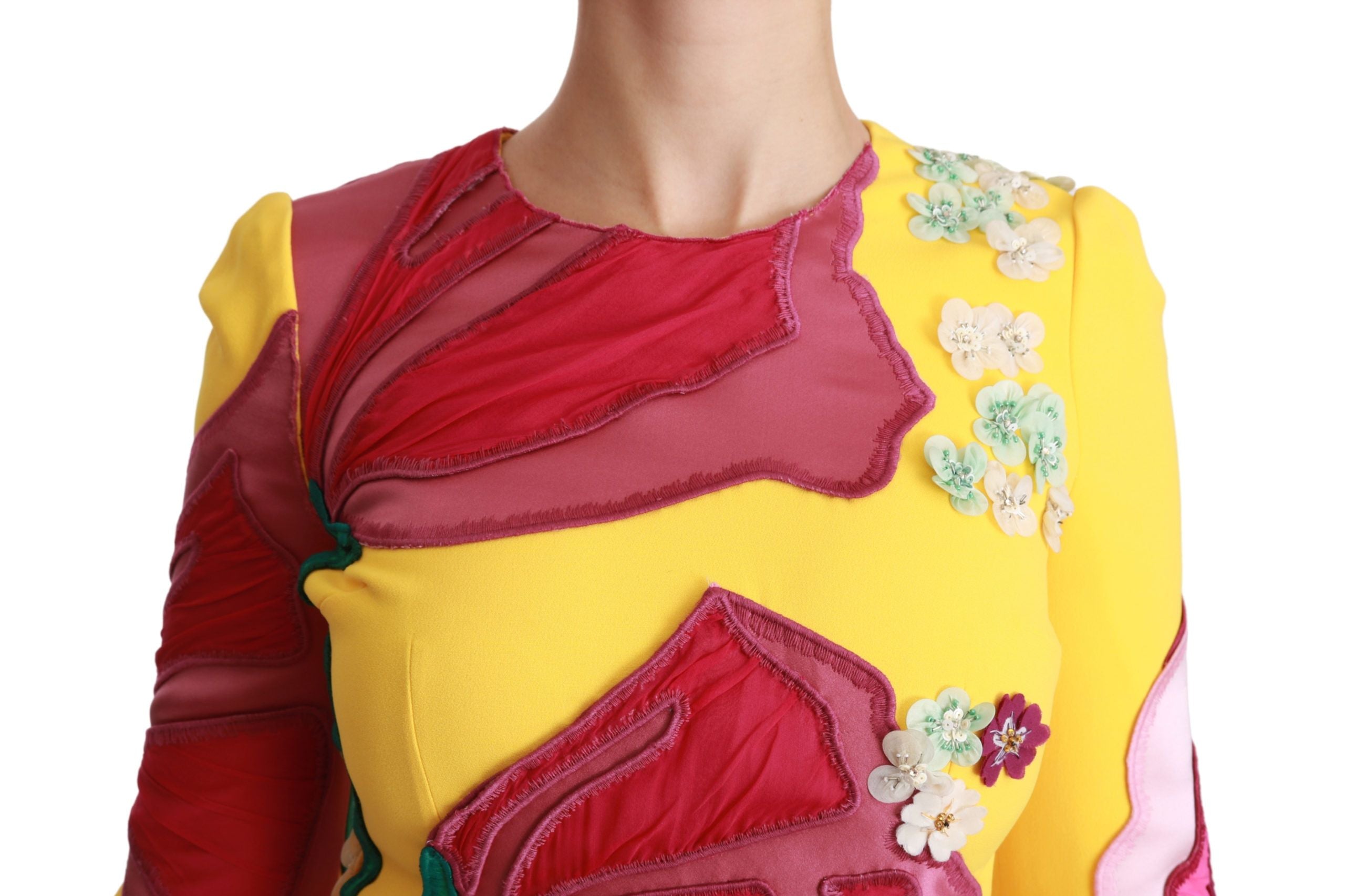 Dolce & Gabbana Yellow Floral Crystal Bodycon Sheath Dress Dolce & Gabbana