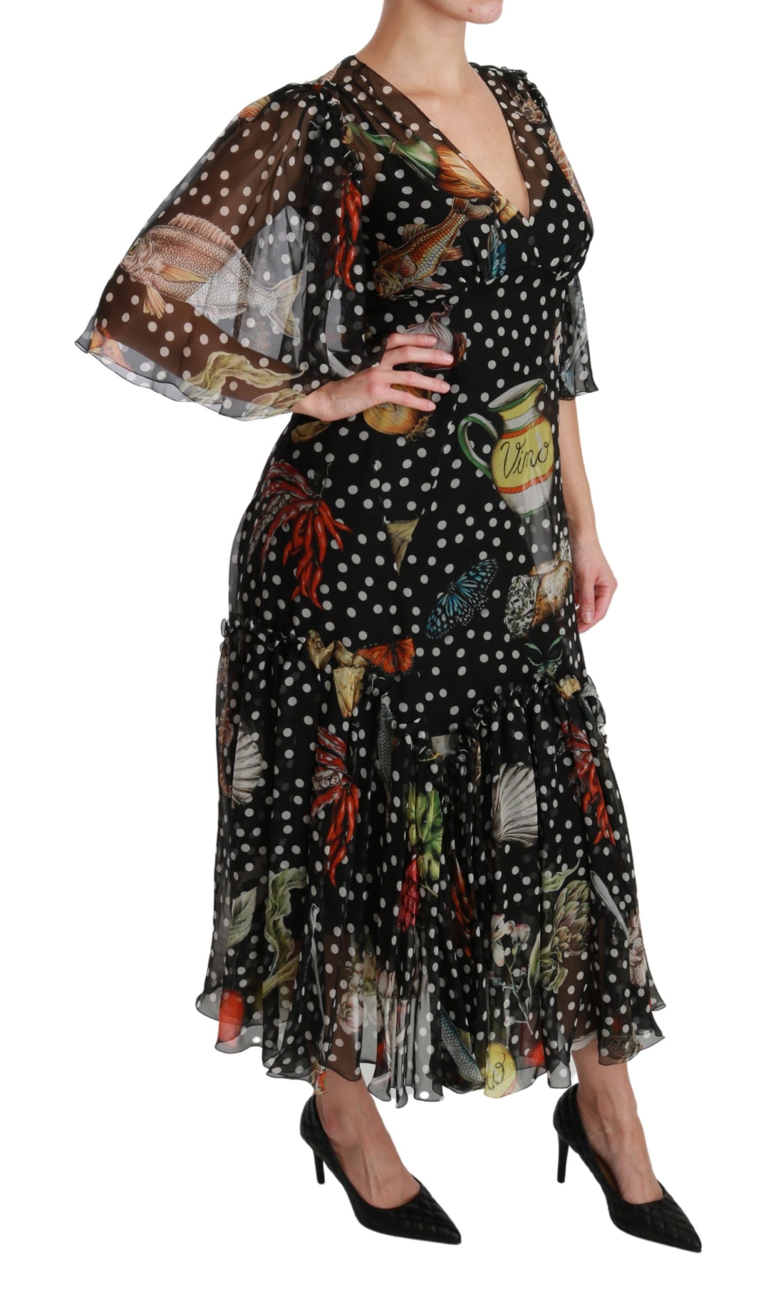 Dolce & Gabbana Black Sea Fish Sicily A-line Shift Dress Dolce & Gabbana