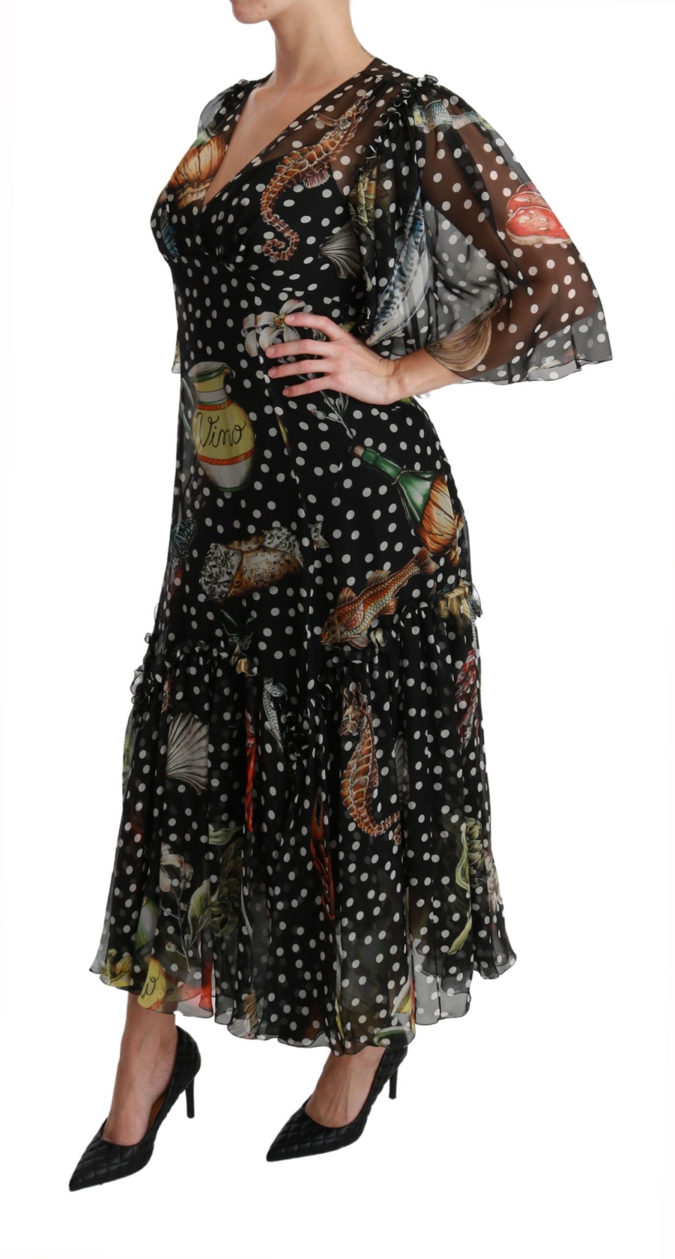 Dolce & Gabbana Black Sea Fish Sicily A-line Shift Dress Dolce & Gabbana