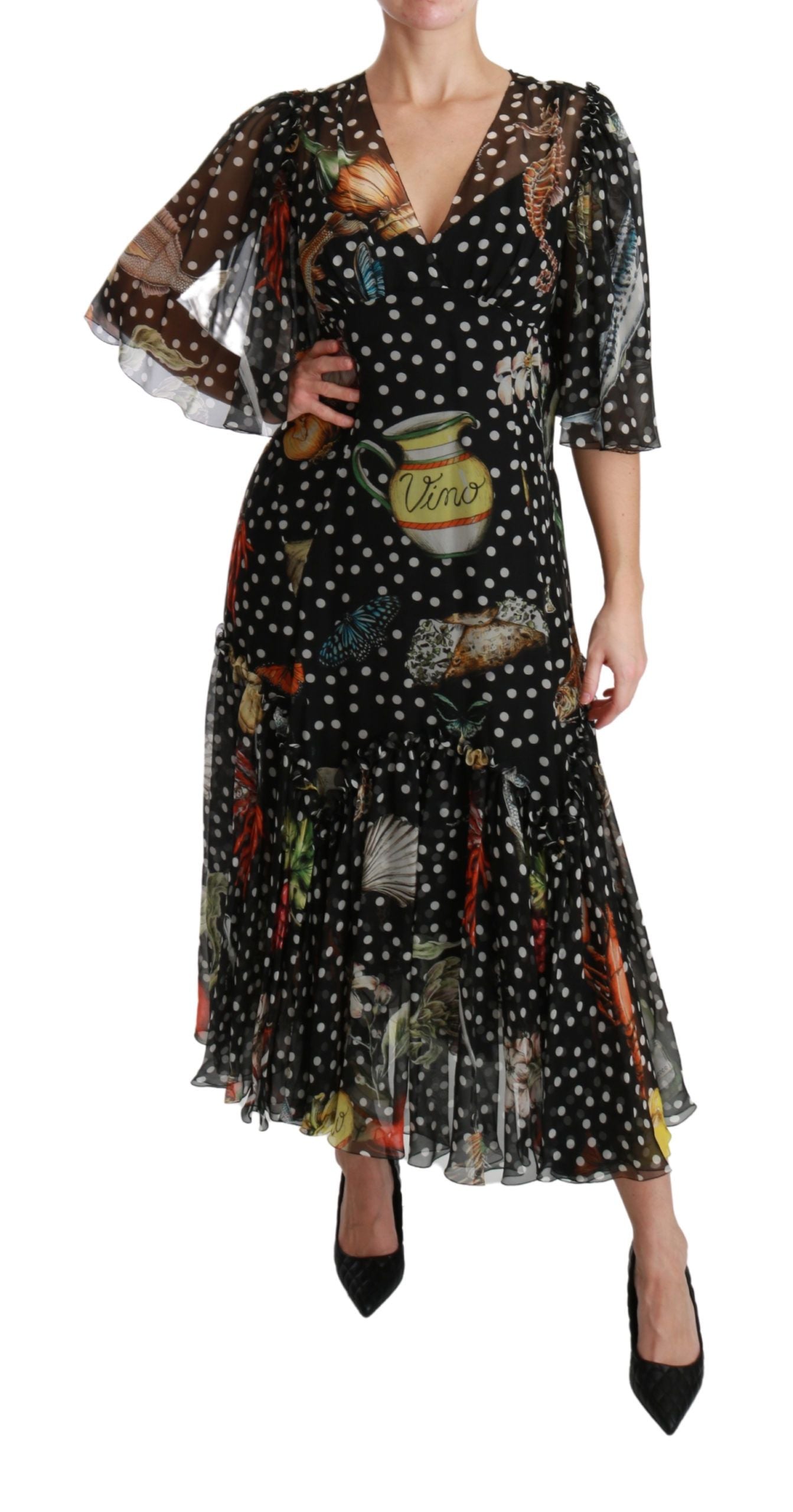 Dolce & Gabbana Black Sea Fish Sicily A-line Shift Dress Dolce & Gabbana