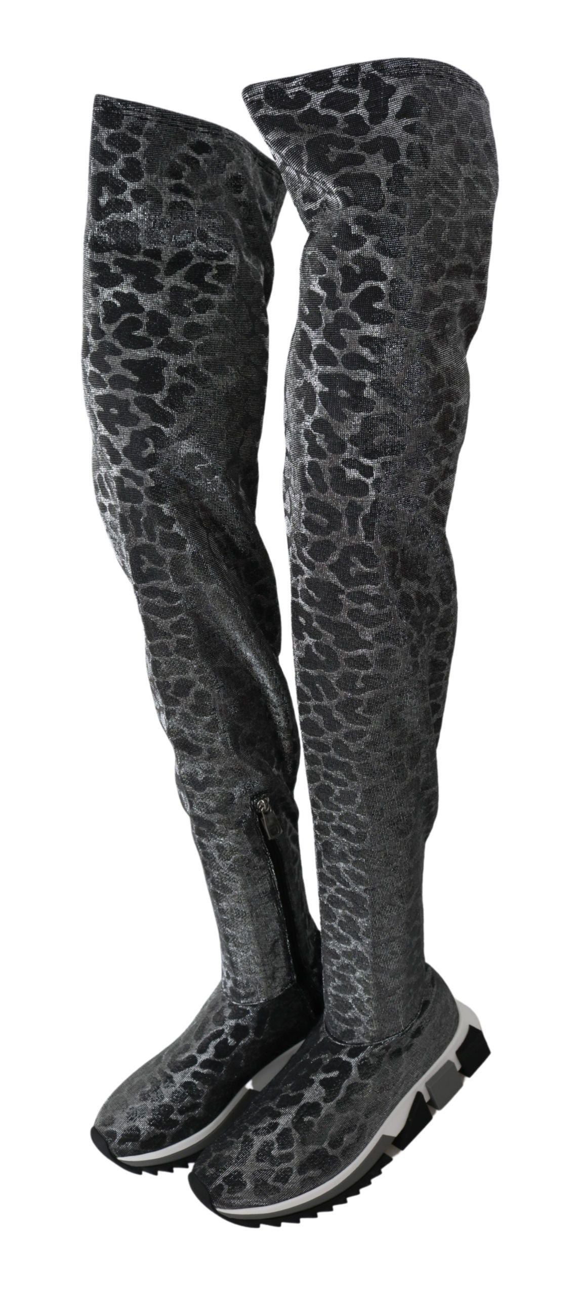 Dolce & Gabbana Gray Leopard High Top Sneakers Booties Shoes Dolce & Gabbana