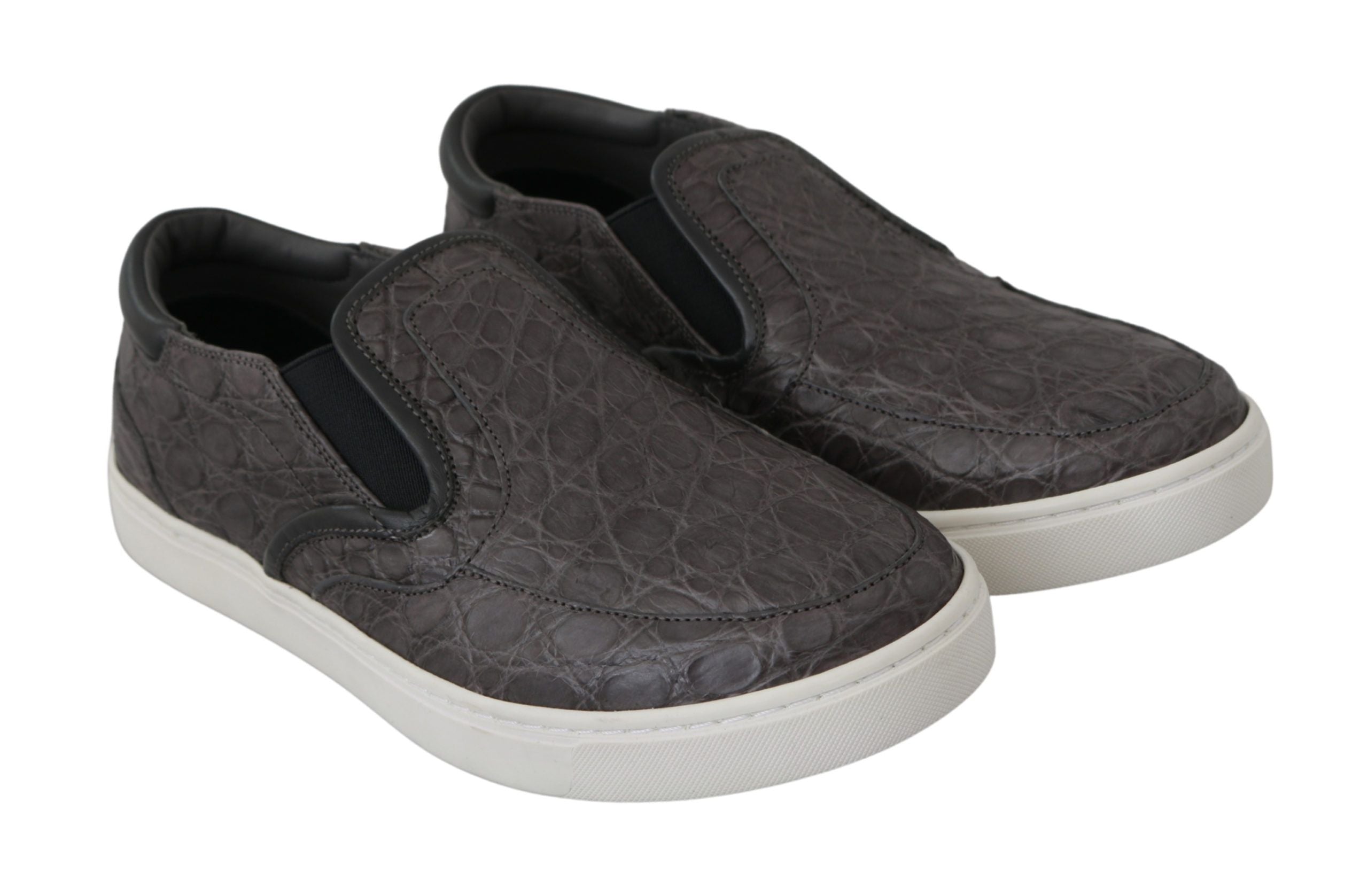 Dolce & Gabbana Gray Leather Flat Caiman Mens Loafers Shoes Dolce & Gabbana