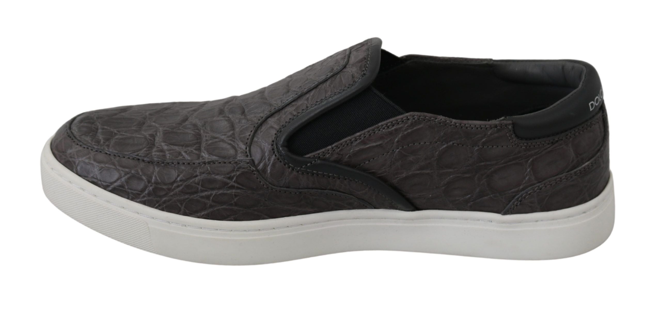 Dolce & Gabbana Gray Leather Flat Caiman Mens Loafers Shoes Dolce & Gabbana