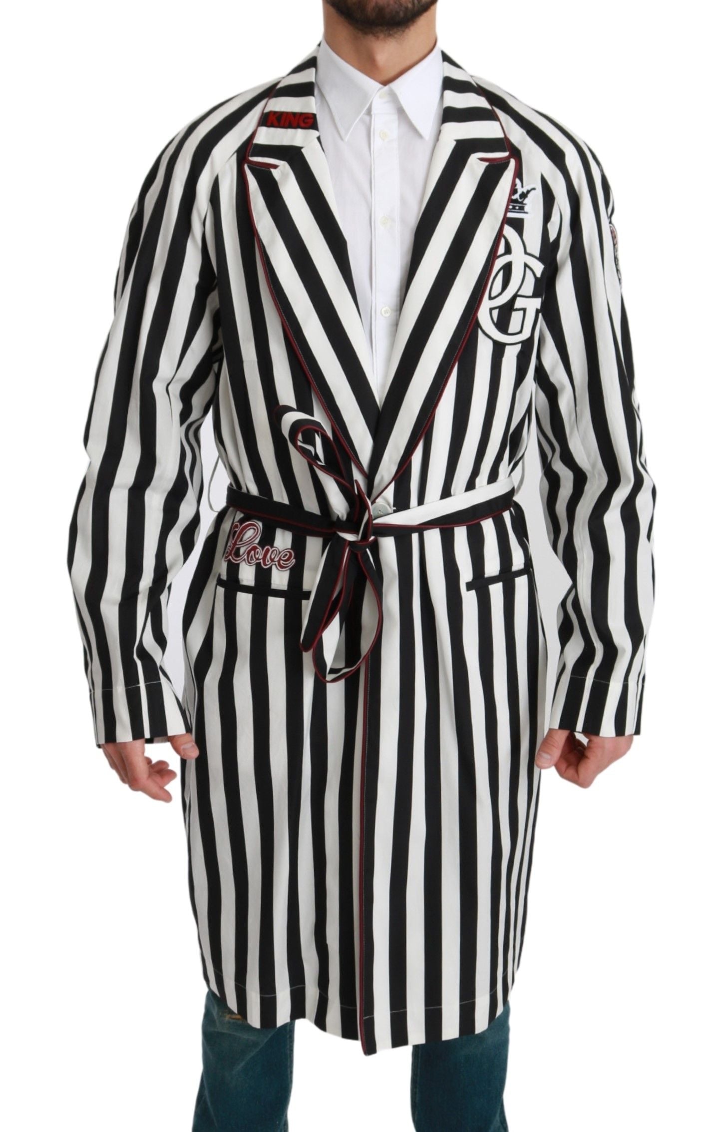 Dolce & Gabbana Black Coat Nightgown  White Cotton Robe Dolce & Gabbana