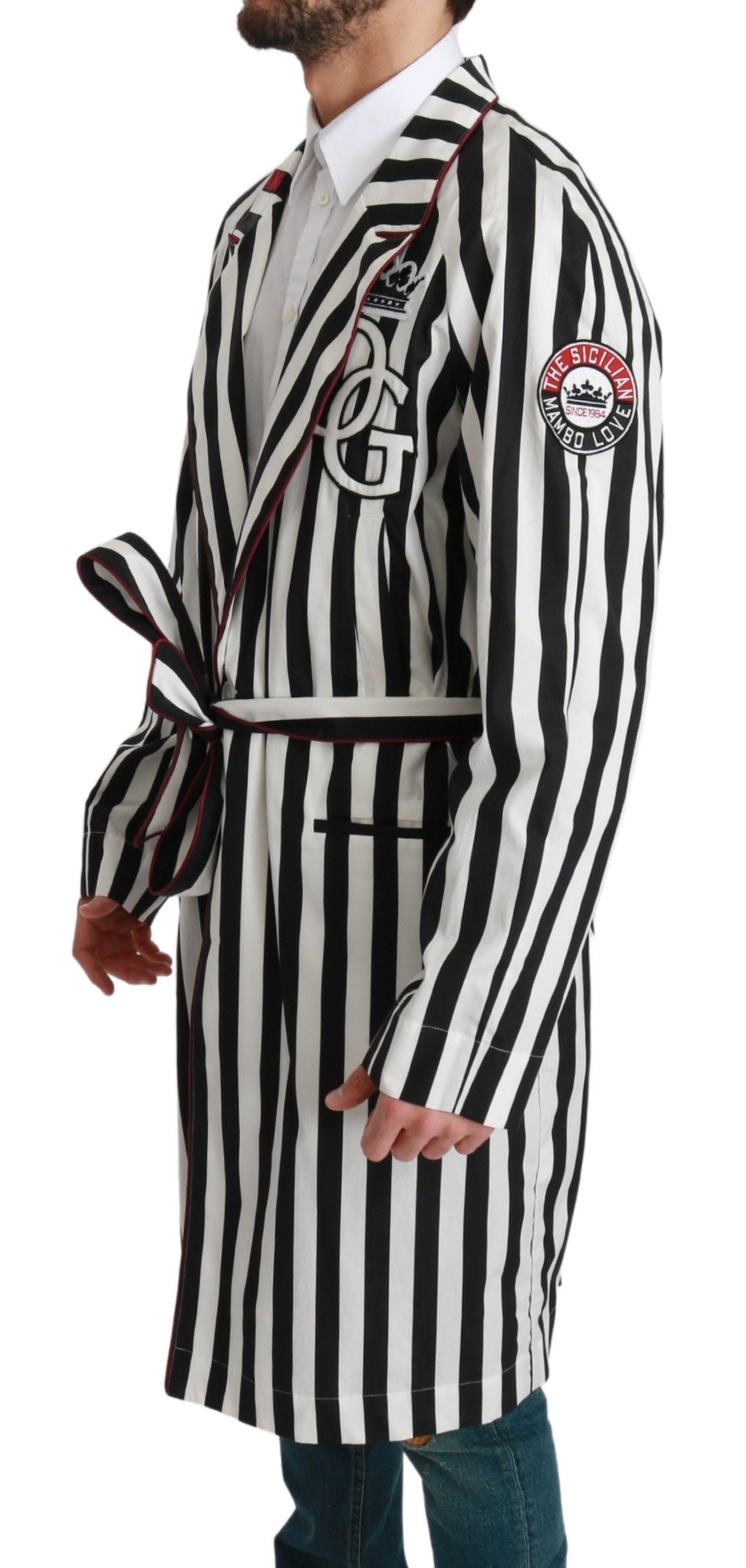 Dolce & Gabbana Black Coat Nightgown  White Cotton Robe Dolce & Gabbana