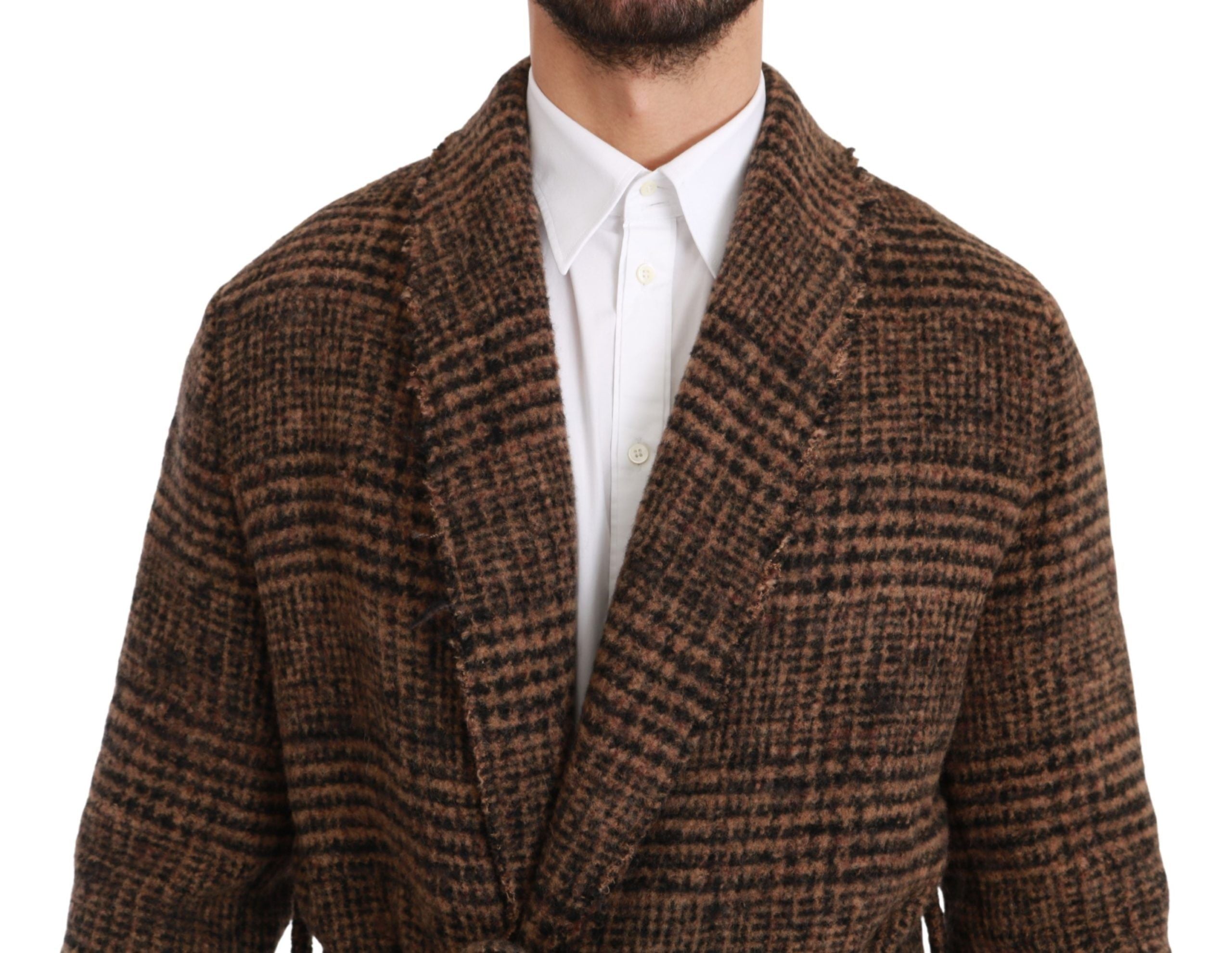 Dolce & Gabbana Brown Checkered Wool Robe Coat  Wrap Jacket Dolce & Gabbana