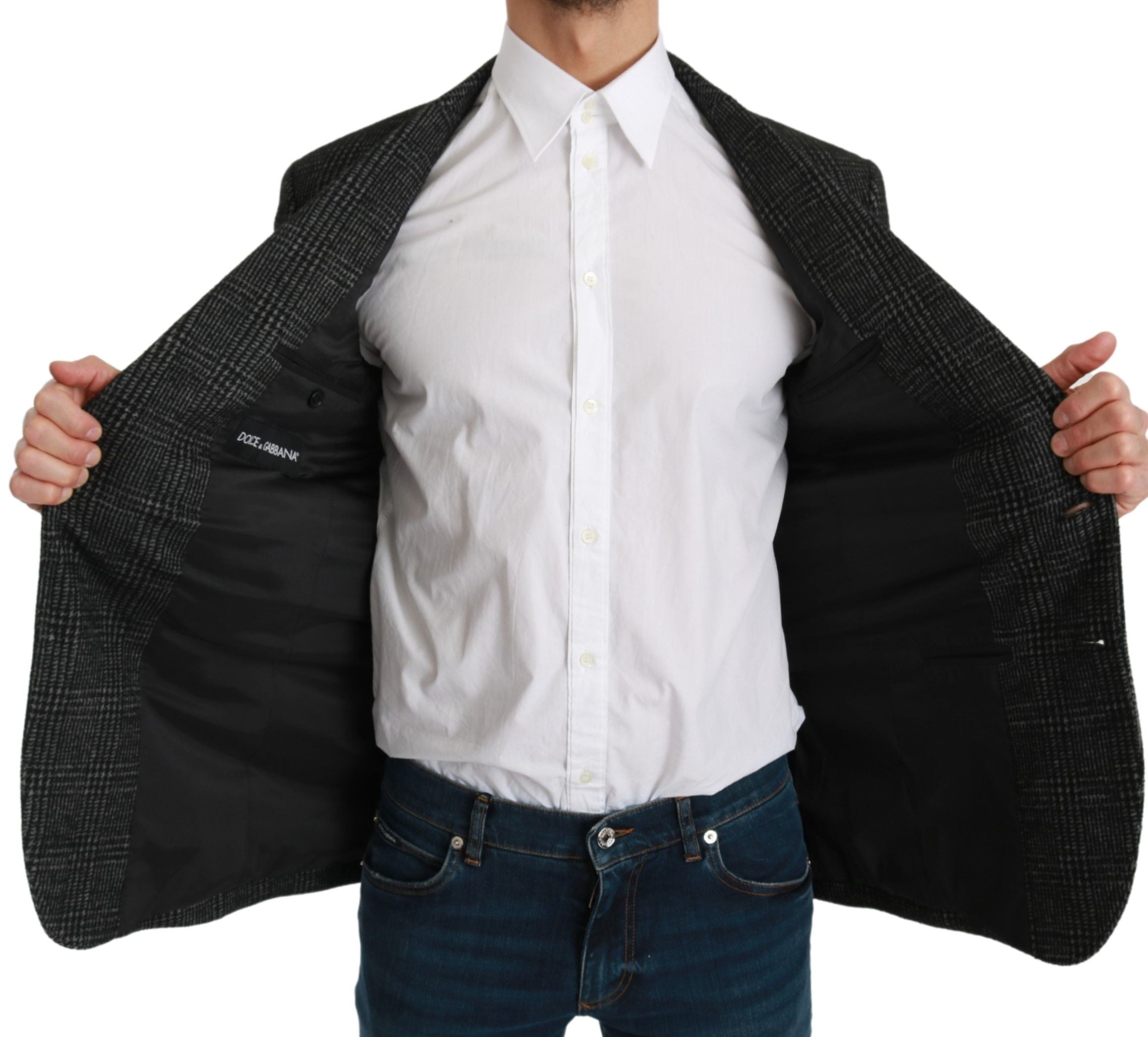 Dolce & Gabbana Gray Plaid Check Slim Fit Jacket Blazer Dolce & Gabbana