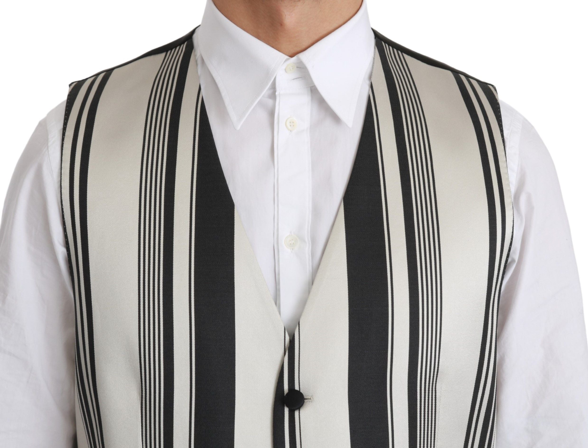 Dolce & Gabbana White Black Stripes Waistcoat Formal Vest Dolce & Gabbana