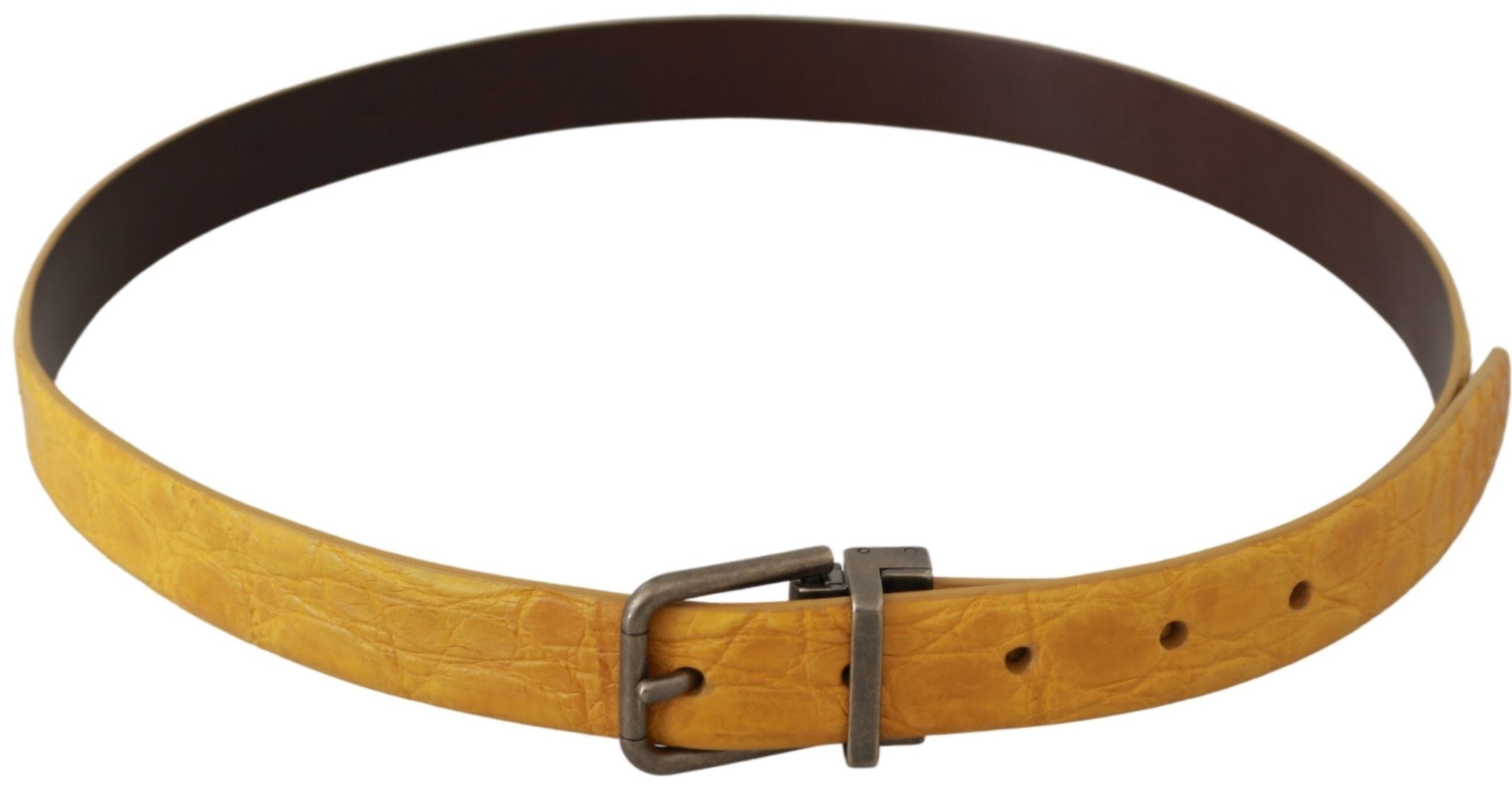 Dolce & Gabbana Yellow Exotic Skin Leather Grey Buckle Belt Dolce & Gabbana