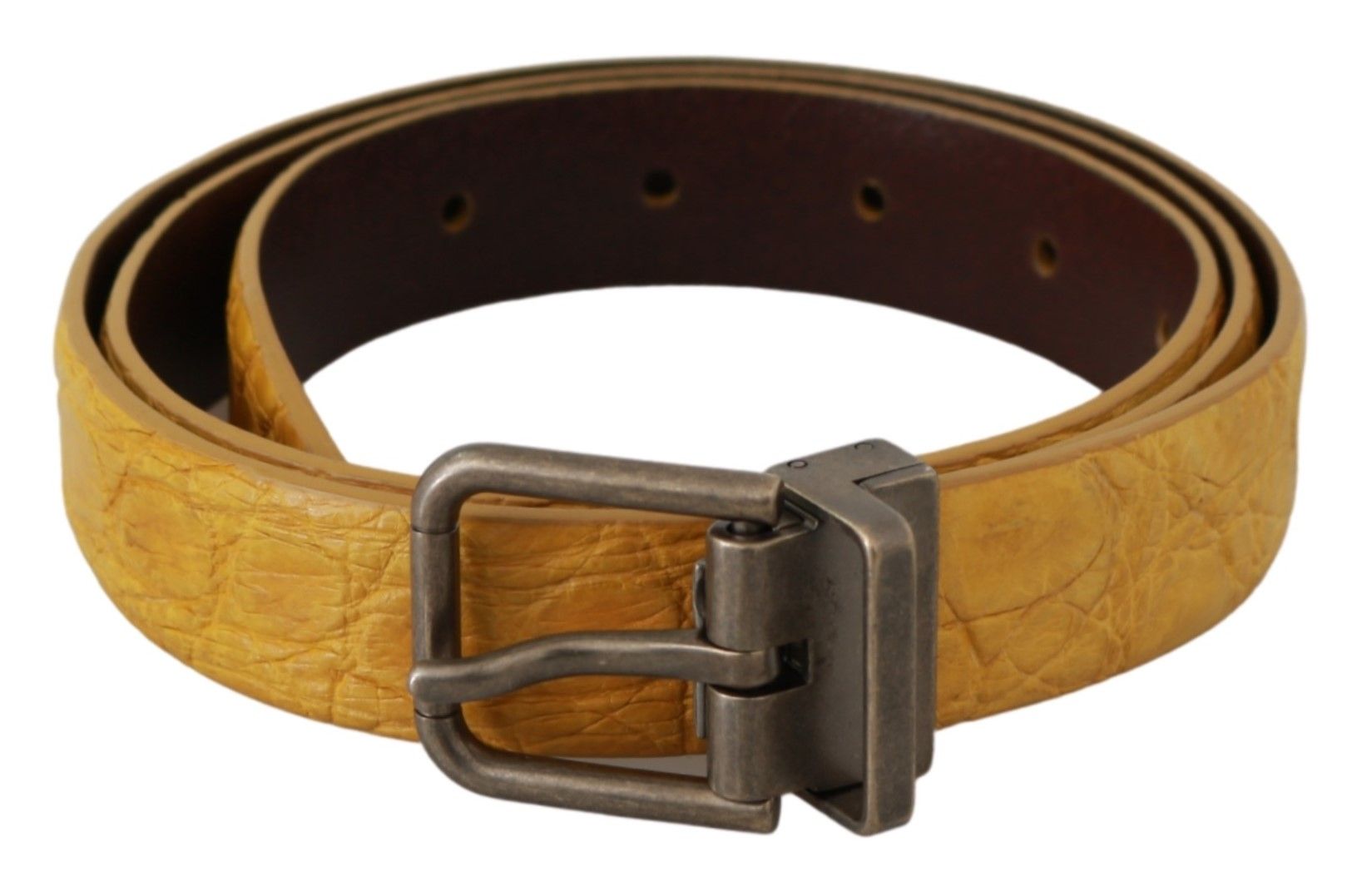 Dolce & Gabbana Yellow Exotic Skin Leather Grey Buckle Belt Dolce & Gabbana