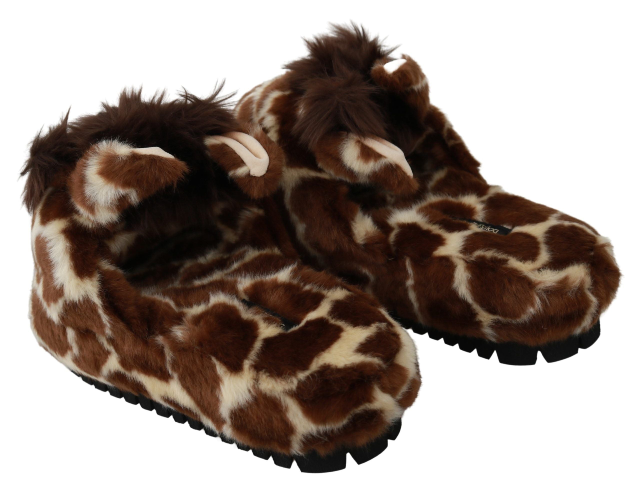 Dolce & Gabbana Brown Giraffe Slippers Flats Sandals Shoes Dolce & Gabbana