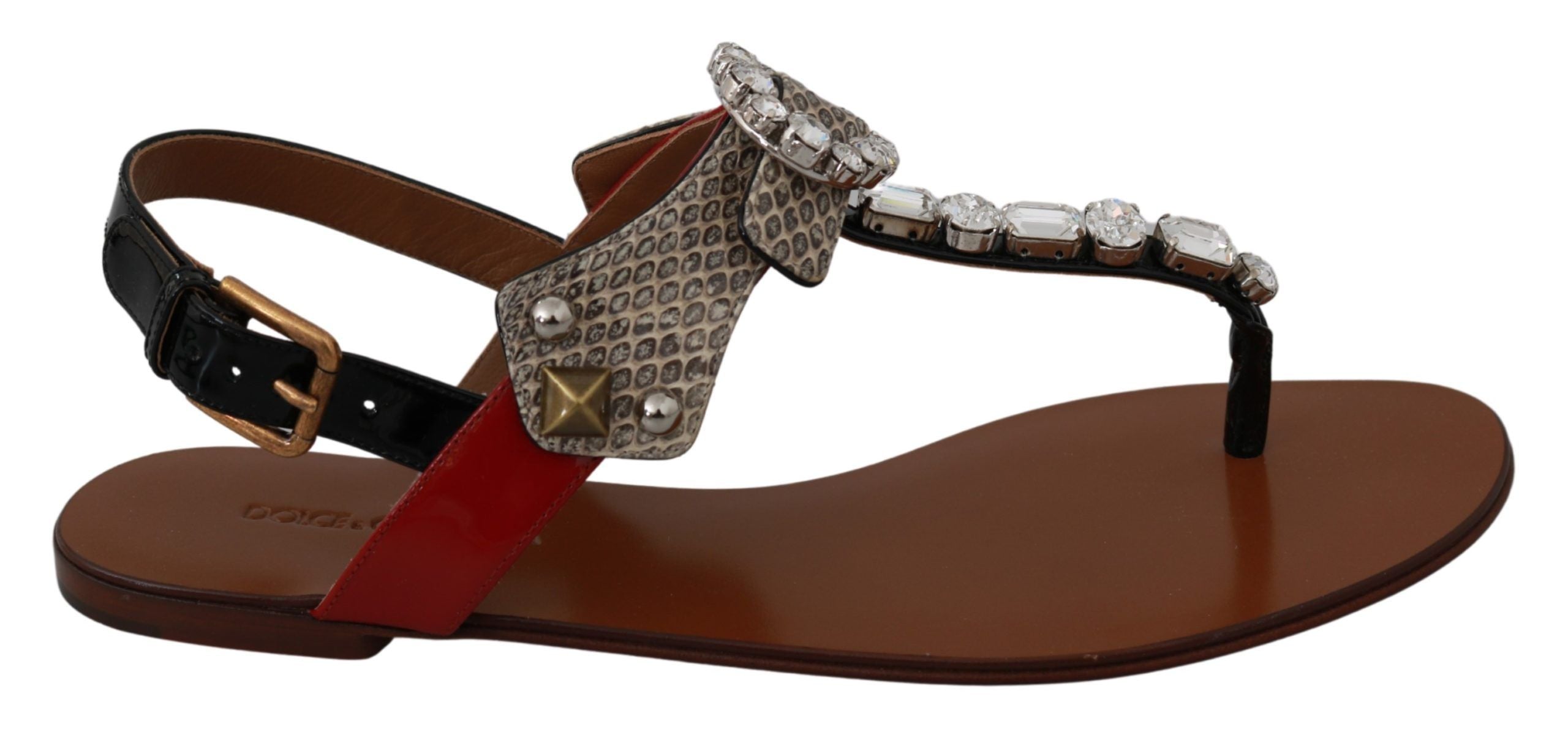 Dolce & Gabbana Leather Ayers Crystal Sandals Flip Flops Shoes Dolce & Gabbana