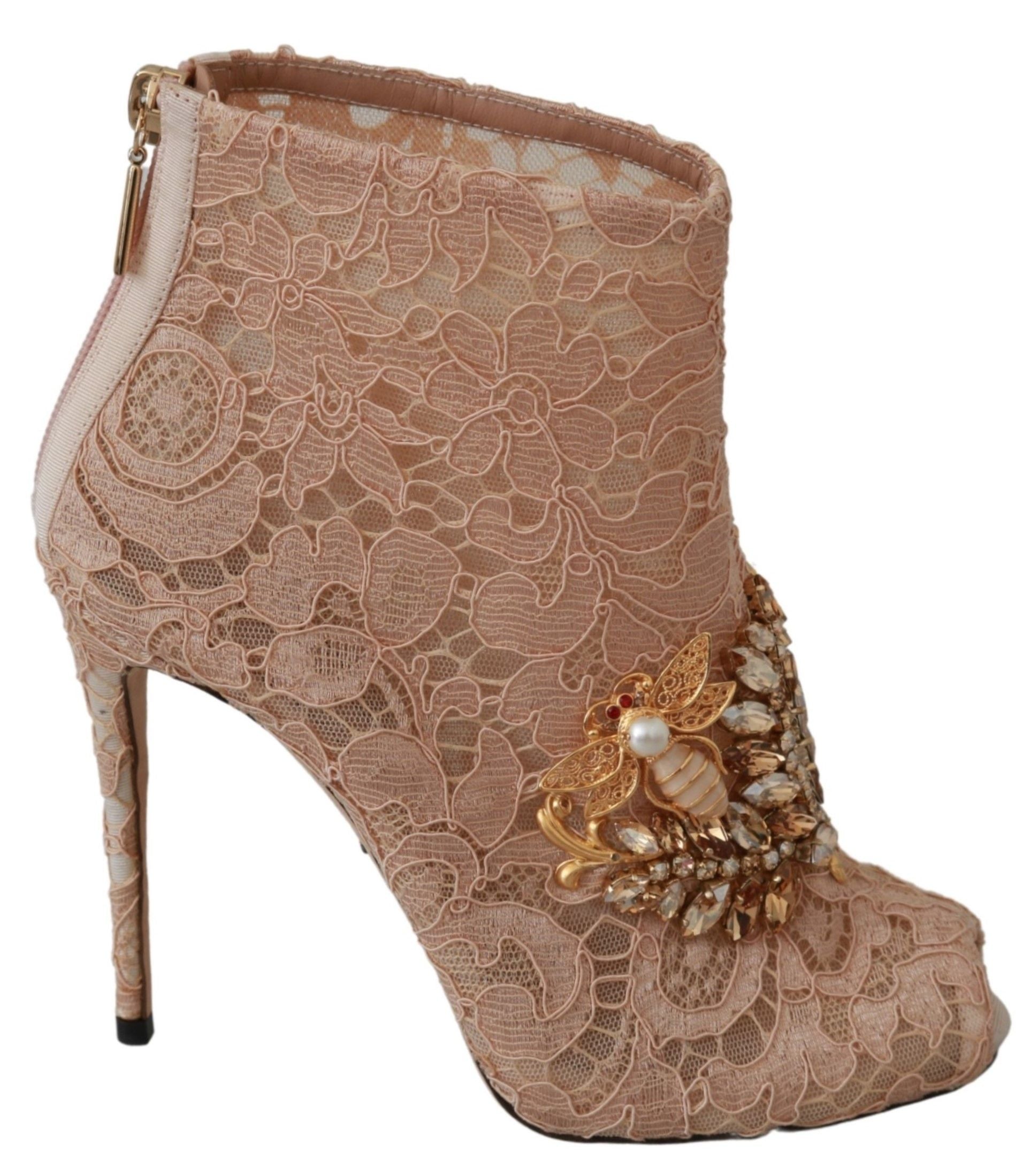 Dolce & Gabbana Pink Crystal Lace Booties Stilettos Shoes Dolce & Gabbana