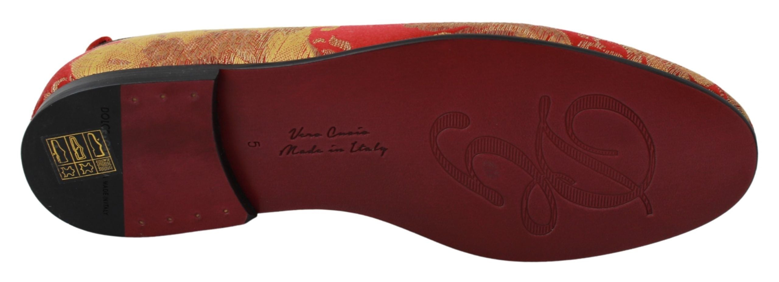 Dolce & Gabbana Red Gold Brocade Slippers Loafers Shoes Dolce & Gabbana