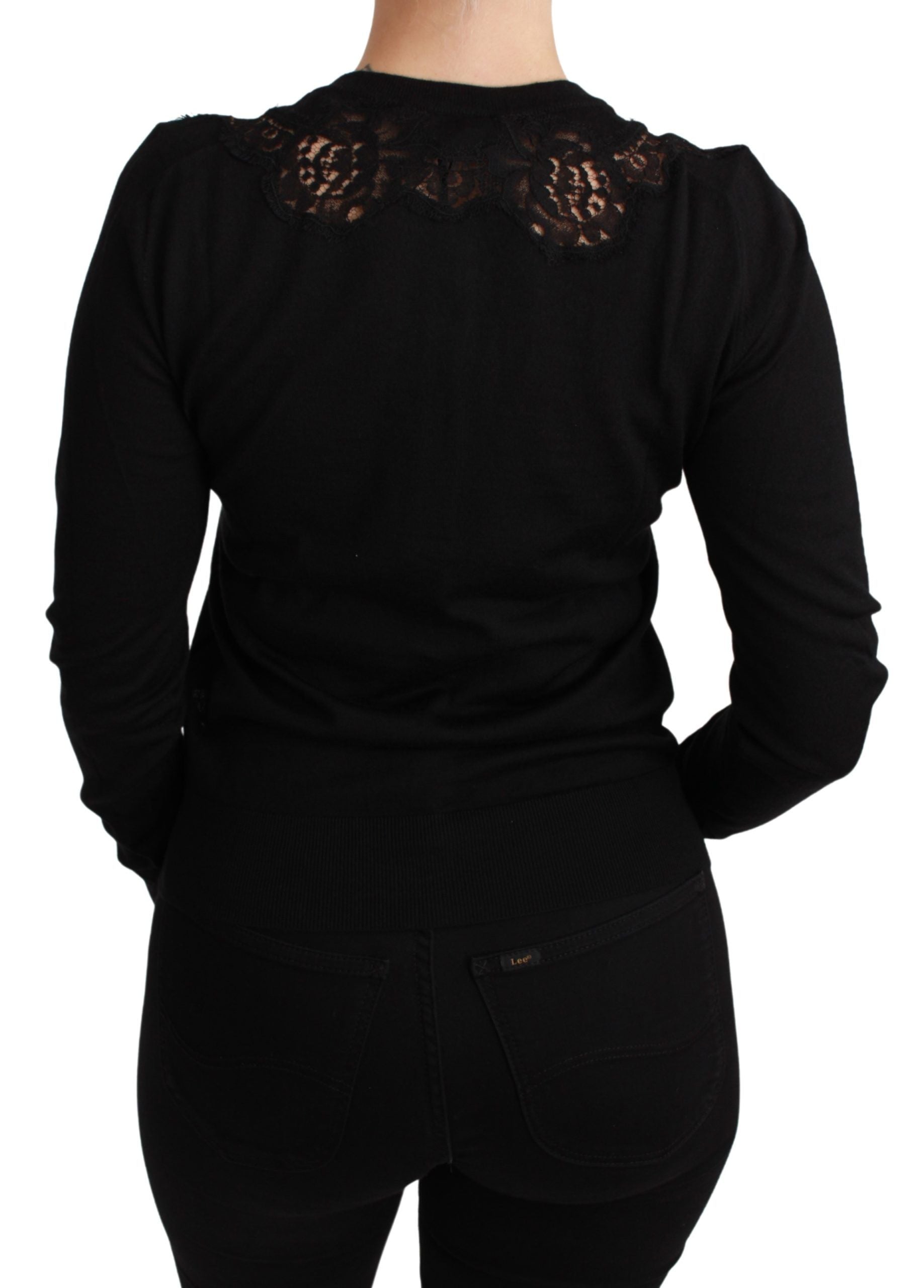 Dolce & Gabbana Black Cashmere Lace Cardigan Sweater Dolce & Gabbana