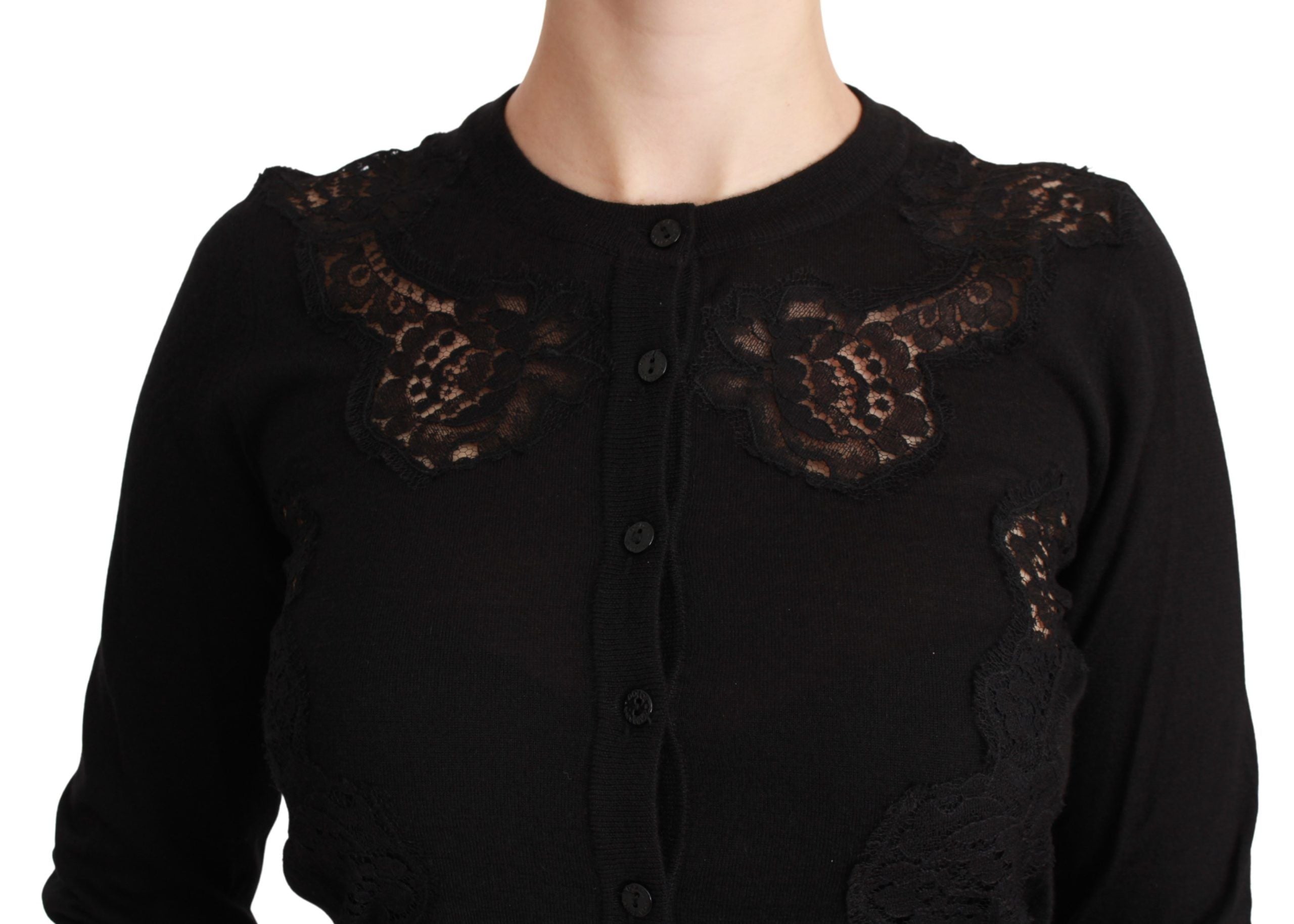 Dolce & Gabbana Black Cashmere Lace Cardigan Sweater Dolce & Gabbana