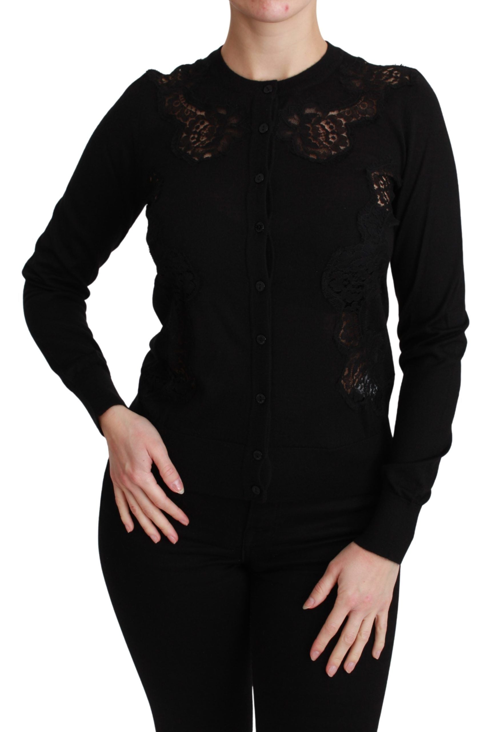 Dolce & Gabbana Black Cashmere Lace Cardigan Sweater Dolce & Gabbana