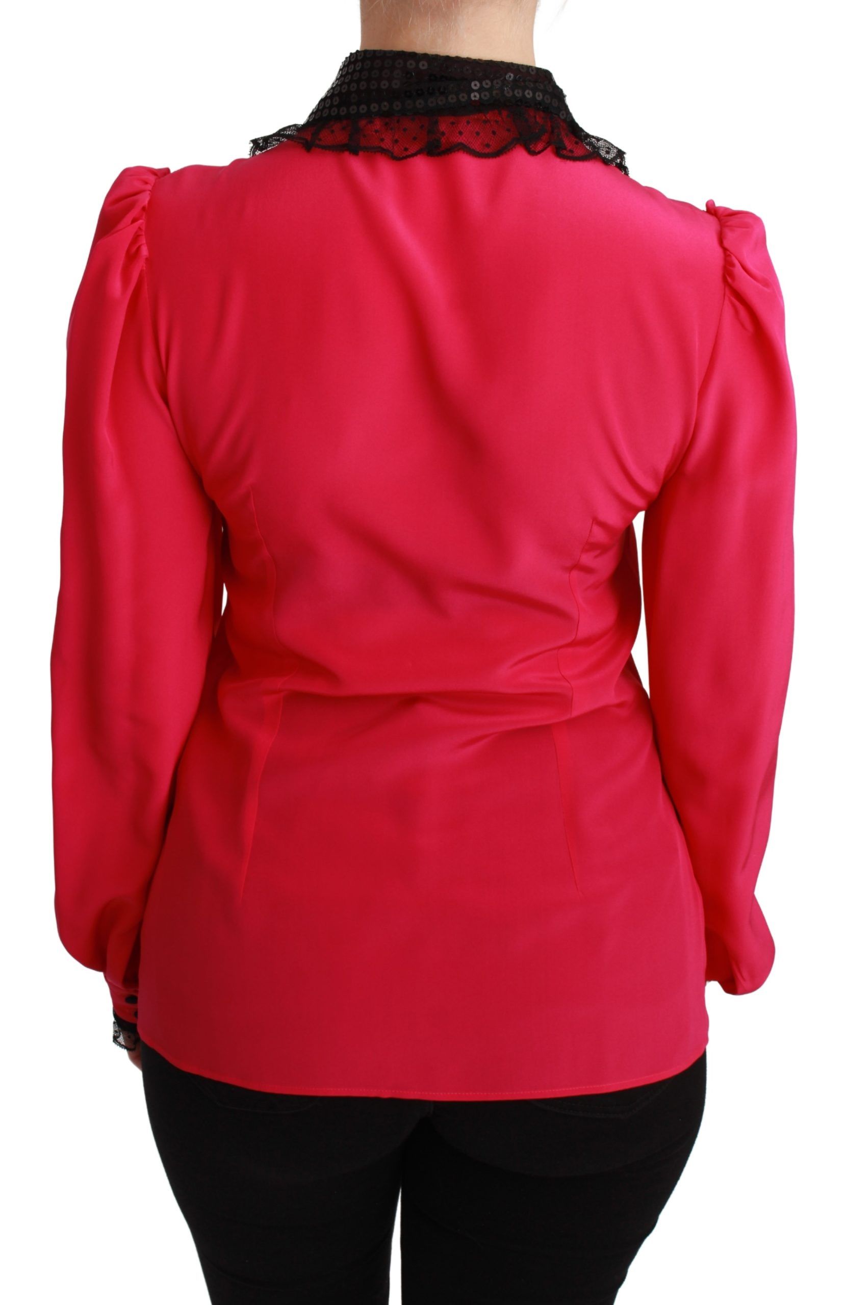 Dolce & Gabbana Pink Silk Black Sequin Lace Shirt Blouse Dolce & Gabbana