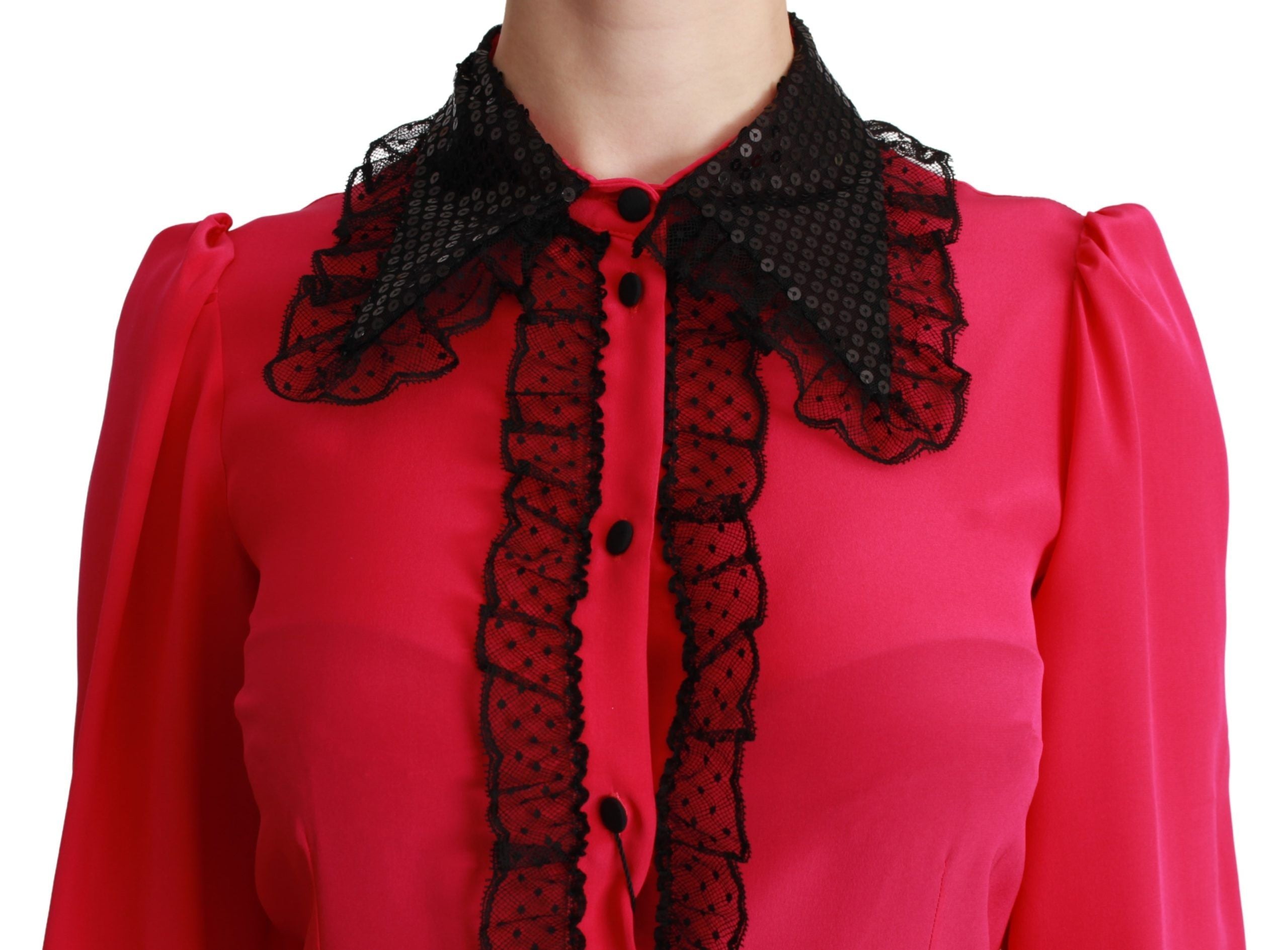 Dolce & Gabbana Pink Silk Black Sequin Lace Shirt Blouse Dolce & Gabbana