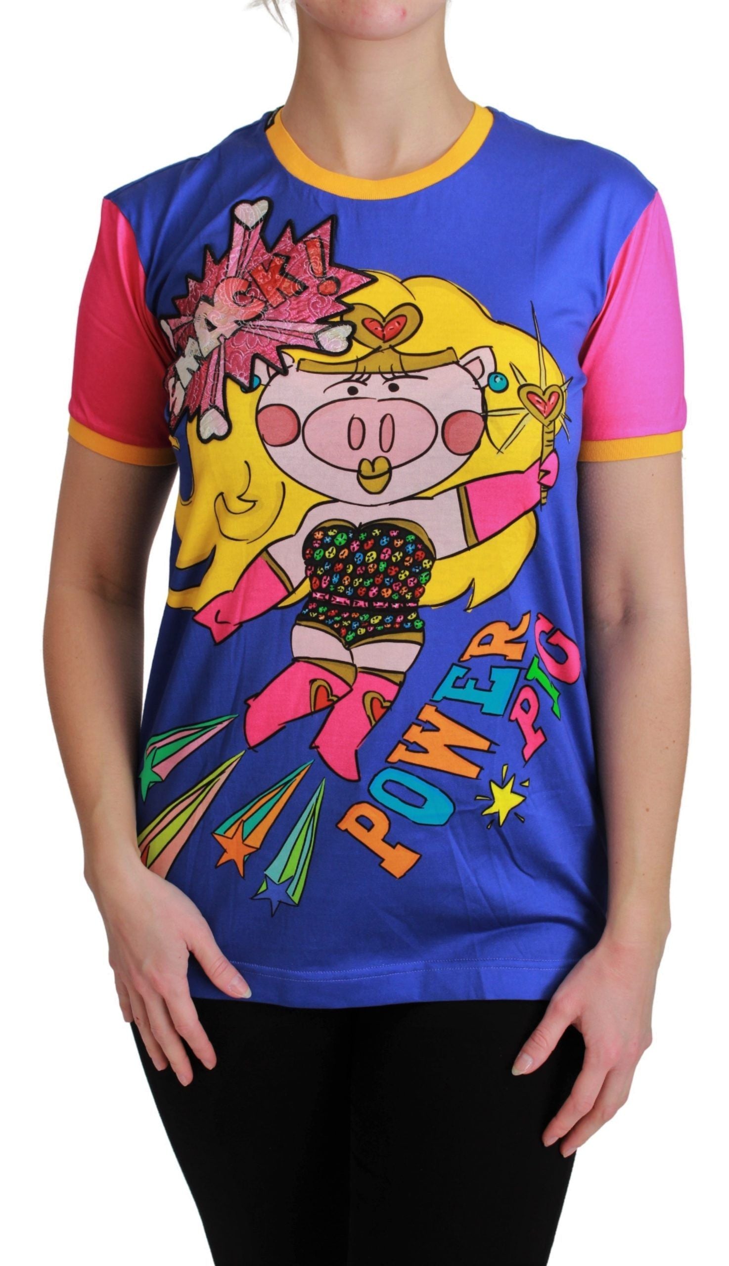 Dolce & Gabbana Purple PIG SUPERGIRL Top Cotton T-shirt Dolce & Gabbana
