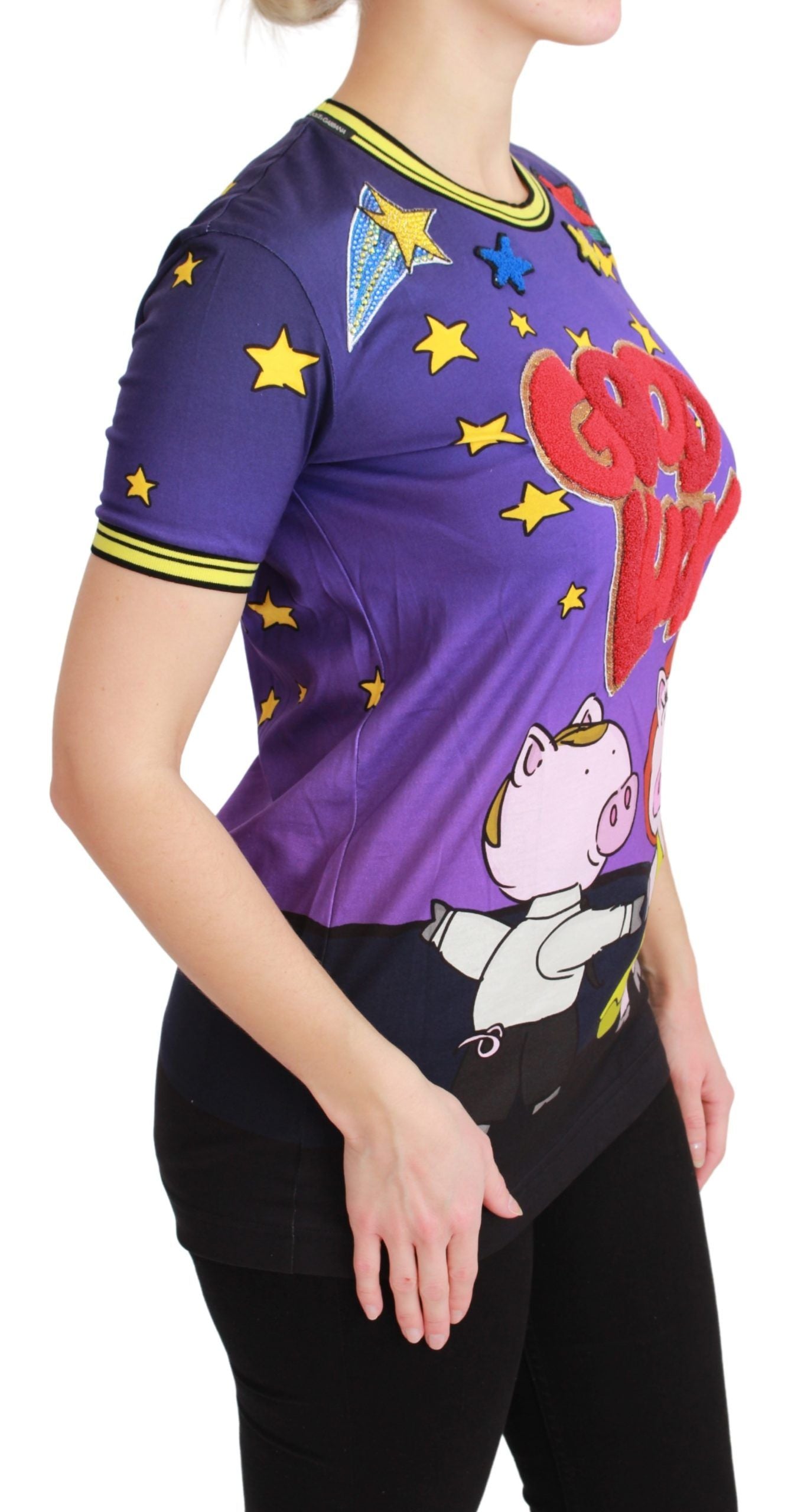 Dolce & Gabbana Purple YEAR OF THE PIG Top Cotton T-shirt Dolce & Gabbana