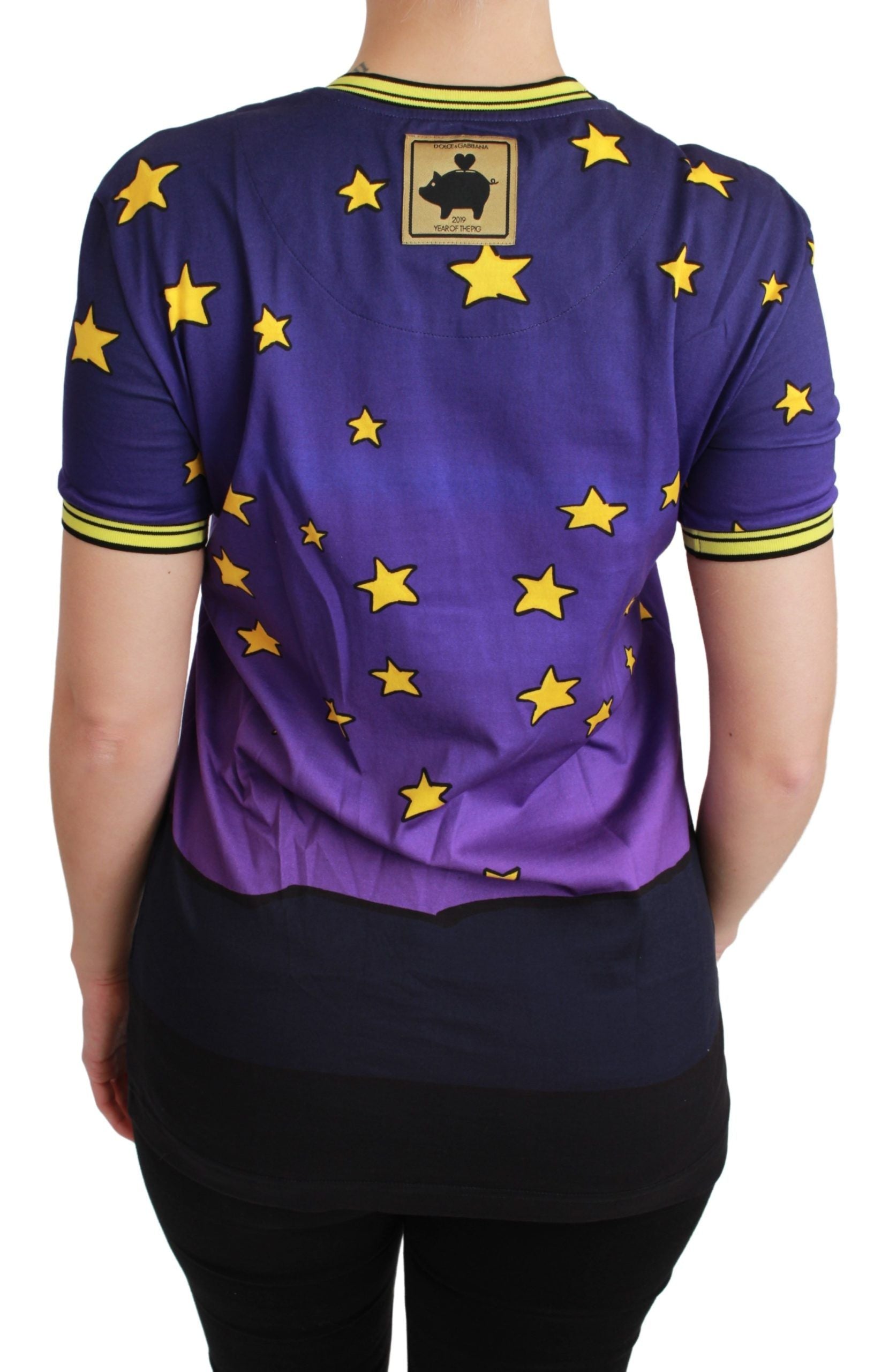 Dolce & Gabbana Purple YEAR OF THE PIG Top Cotton T-shirt Dolce & Gabbana