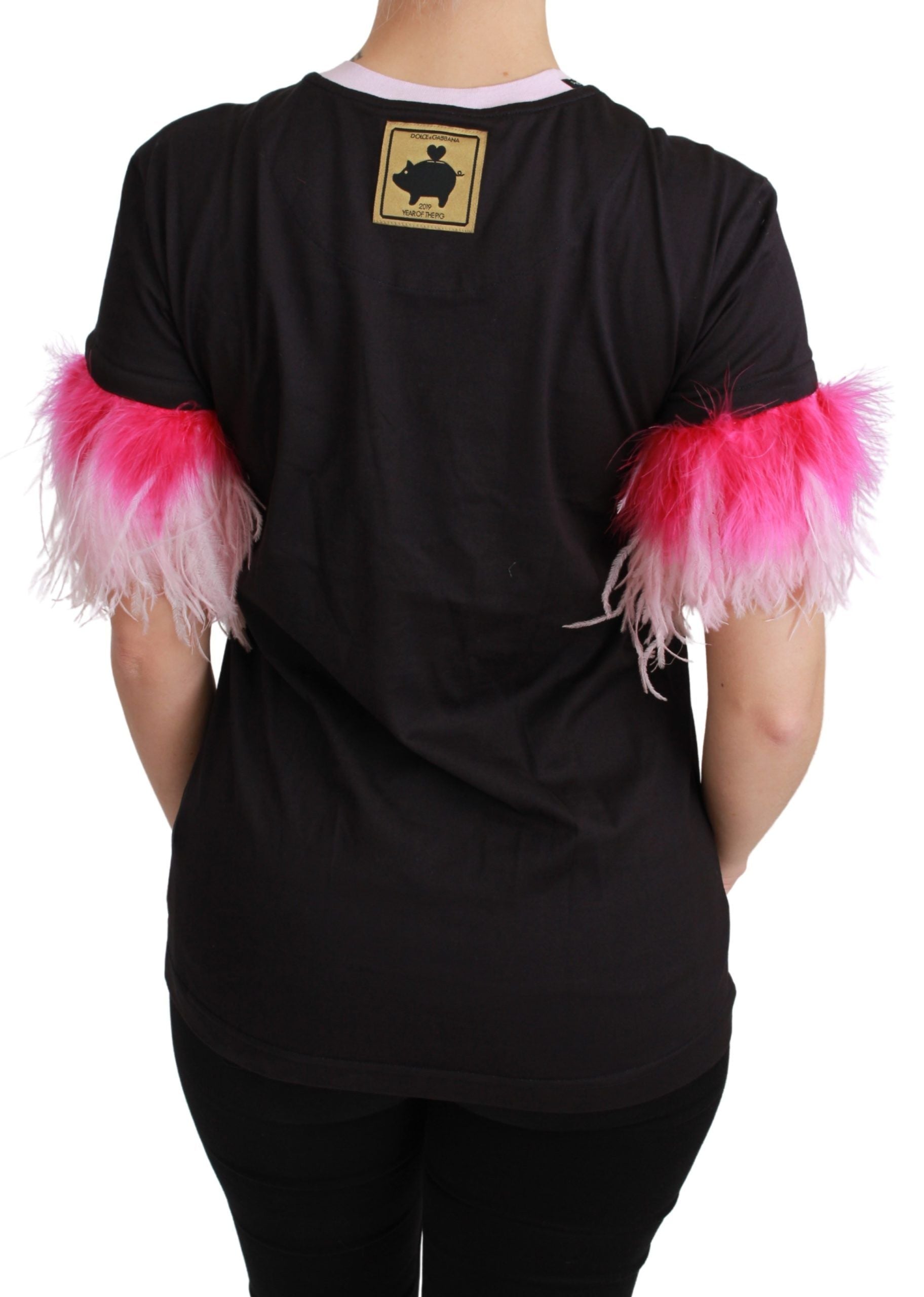 Dolce & Gabbana Black YEAR OF THE PIG Top Cotton  T-shirt Dolce & Gabbana