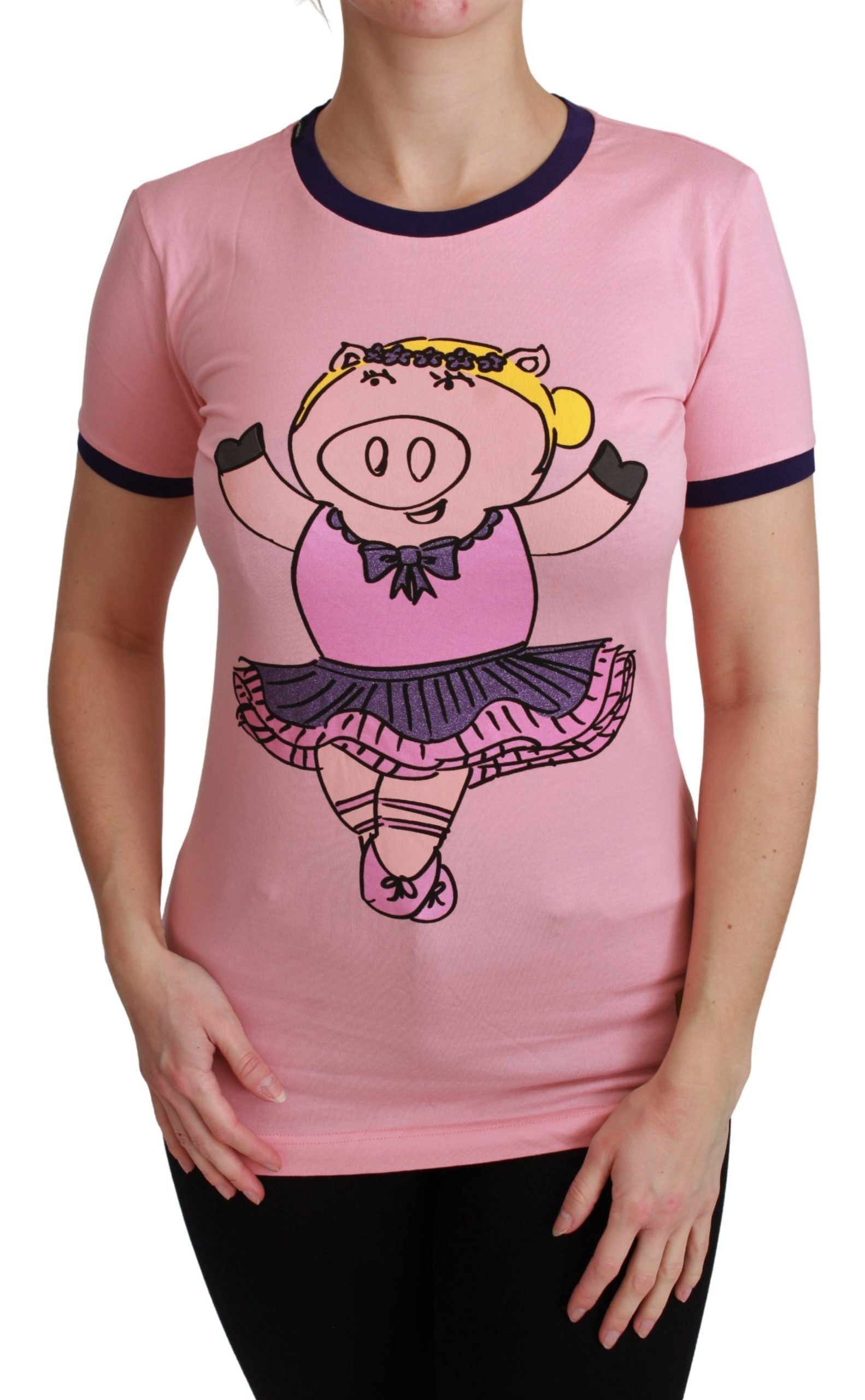 Dolce & Gabbana Pink YEAR OF THE PIG Top Cotton T-shirt Dolce & Gabbana