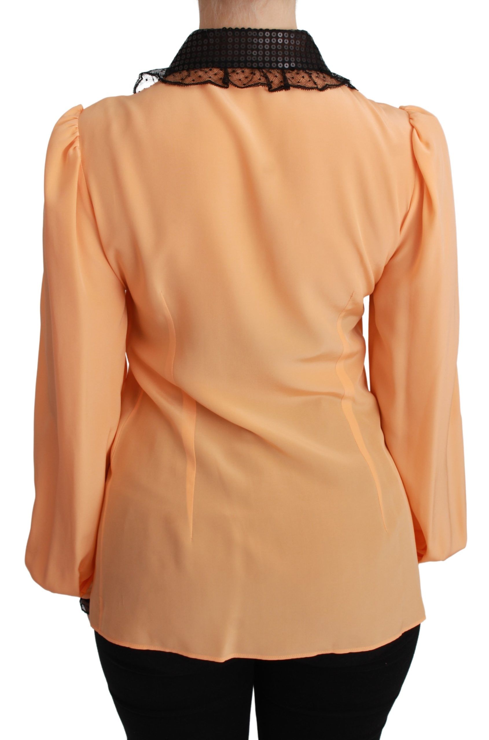 Dolce & Gabbana Yellow Silk Sequin Lace Blouse Shirt Dolce & Gabbana