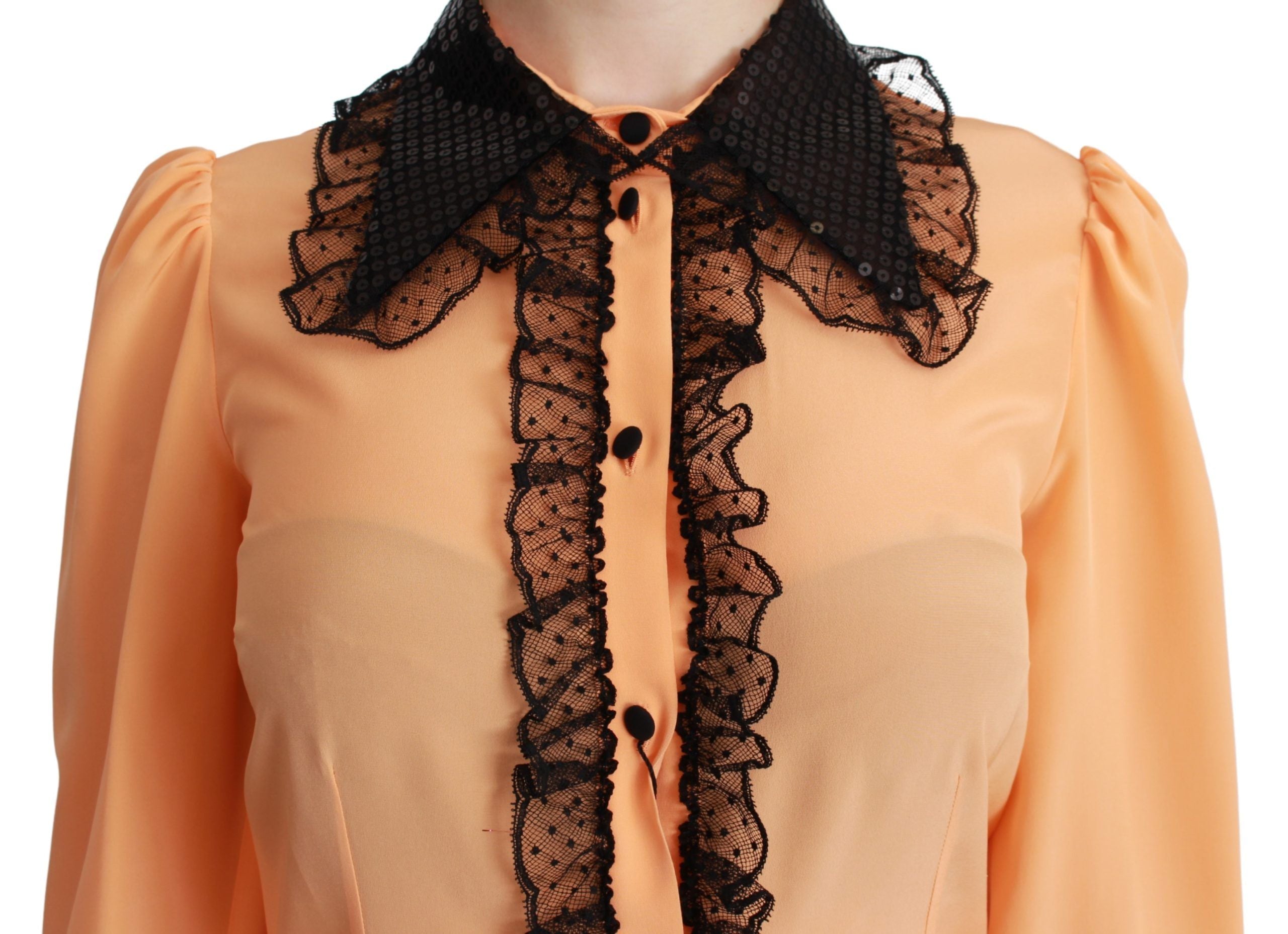 Dolce & Gabbana Yellow Silk Sequin Lace Blouse Shirt Dolce & Gabbana