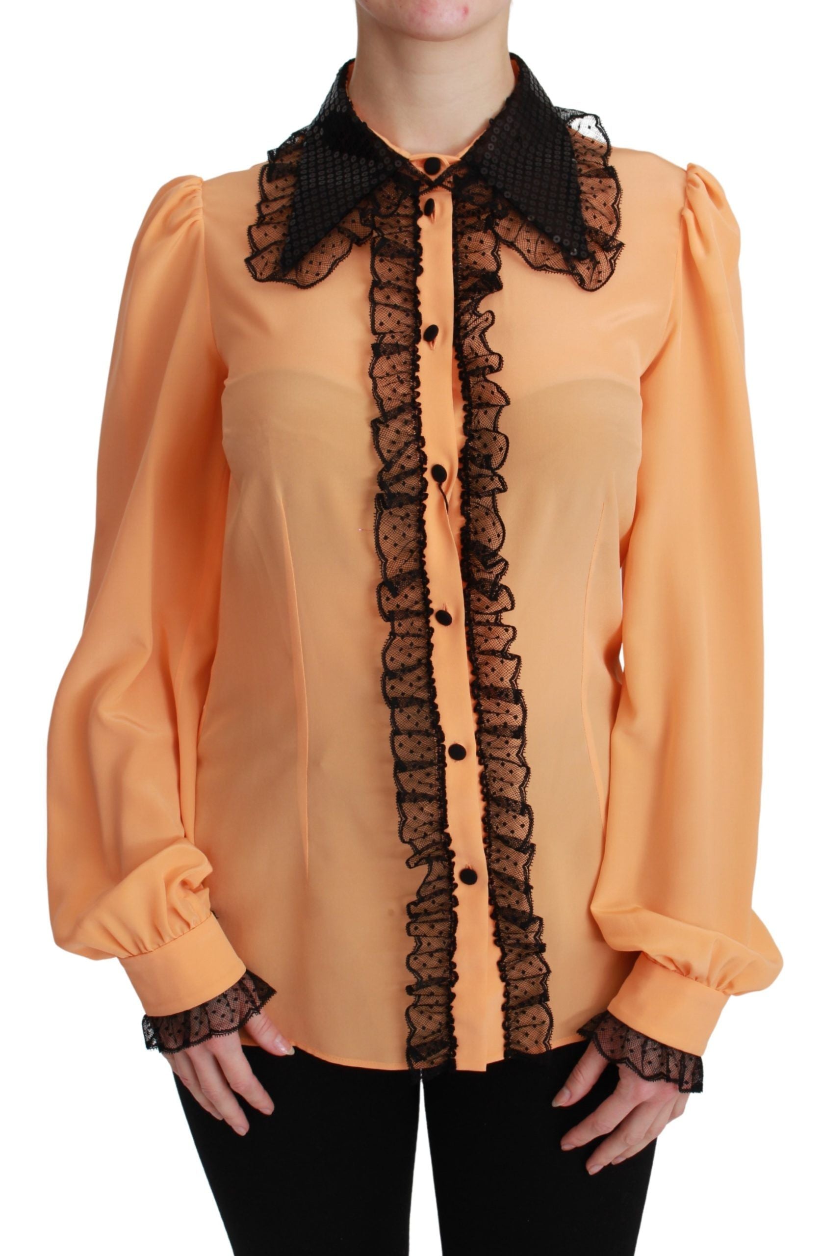 Dolce & Gabbana Yellow Silk Sequin Lace Blouse Shirt Dolce & Gabbana