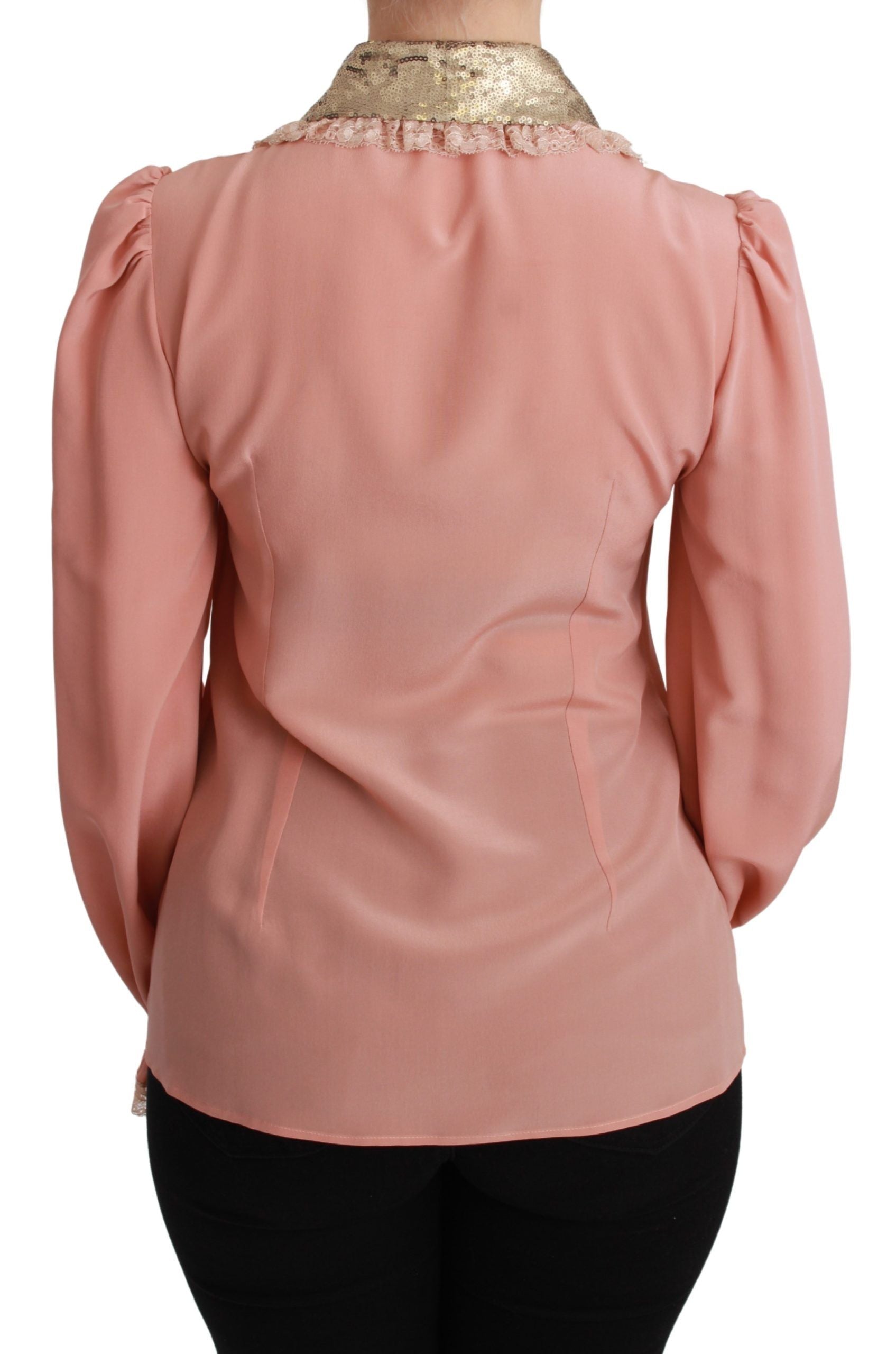 Dolce & Gabbana Pink Silk Gold Sequin Lace Blouse Shirt Dolce & Gabbana