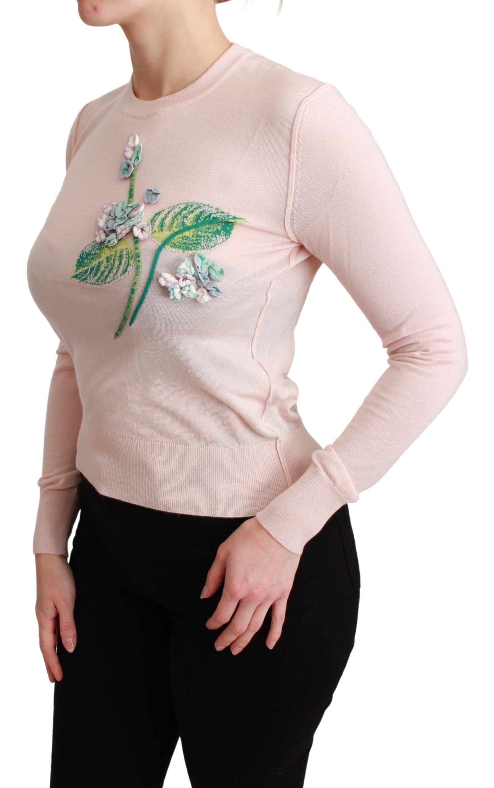 Dolce & Gabbana Pink Floral Silk Cashmere Pullover Sweater Dolce & Gabbana