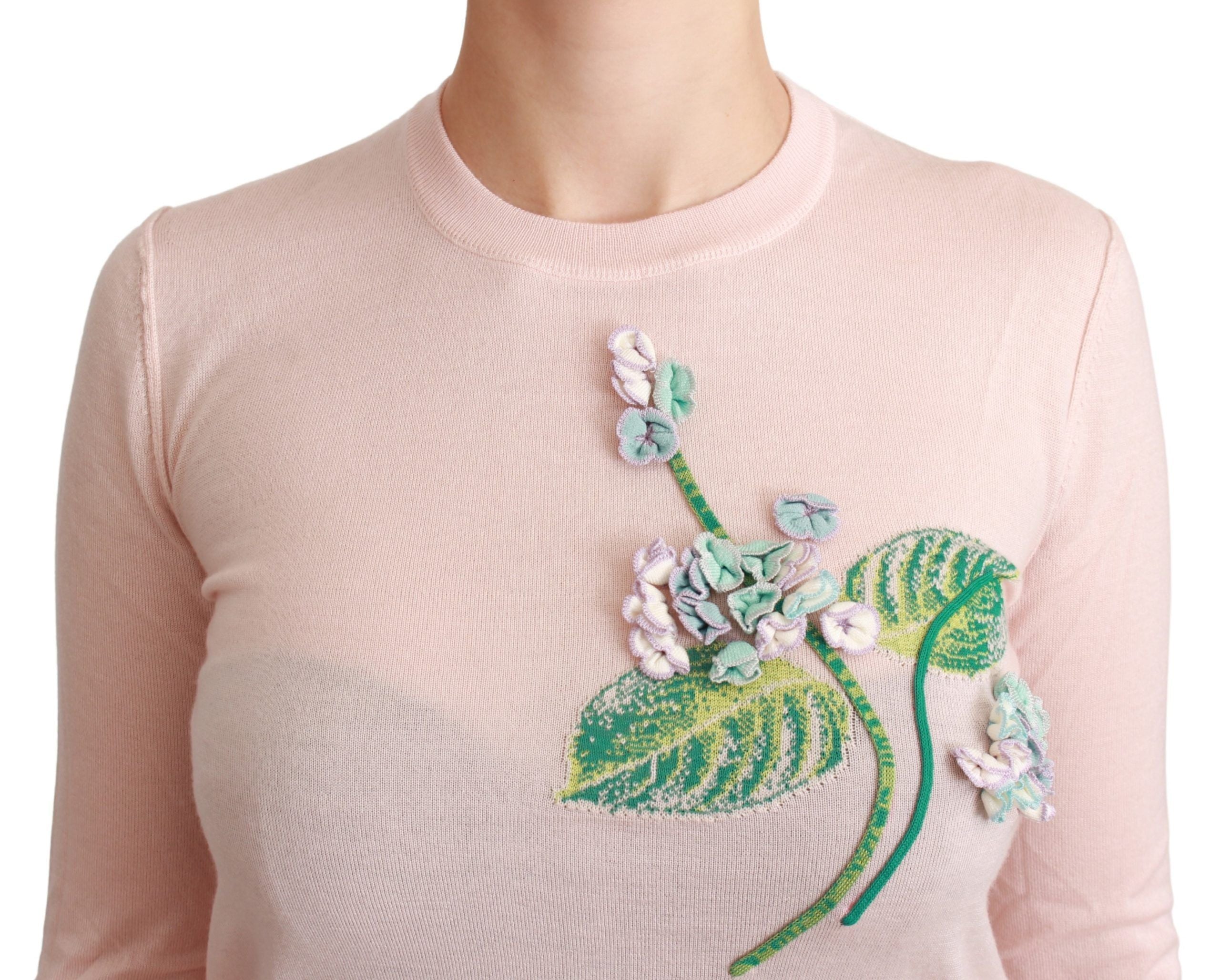 Dolce & Gabbana Pink Floral Silk Cashmere Pullover Sweater Dolce & Gabbana