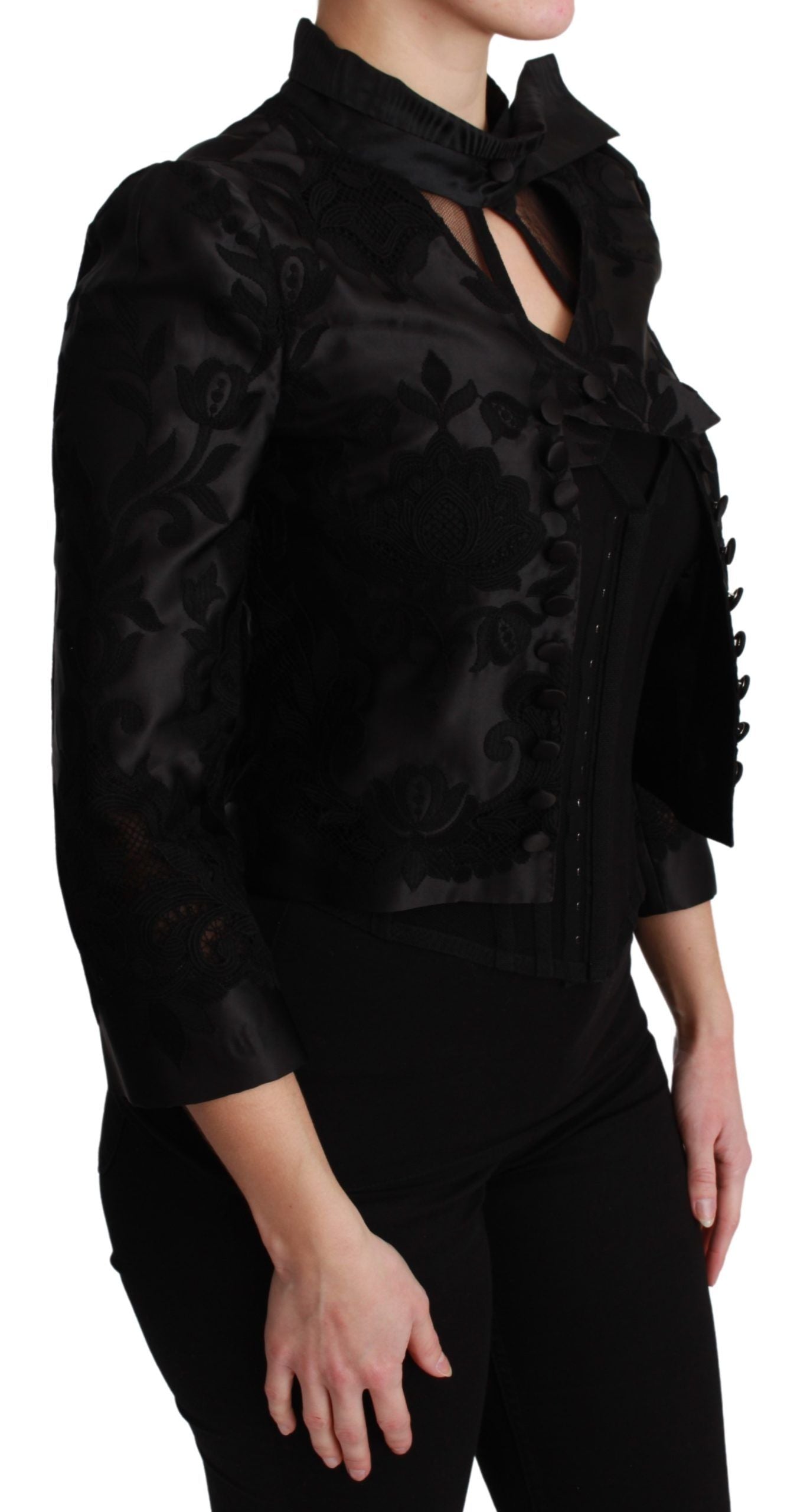 Dolce & Gabbana Black Floral Jacquard Blazer Silk Jacket Dolce & Gabbana