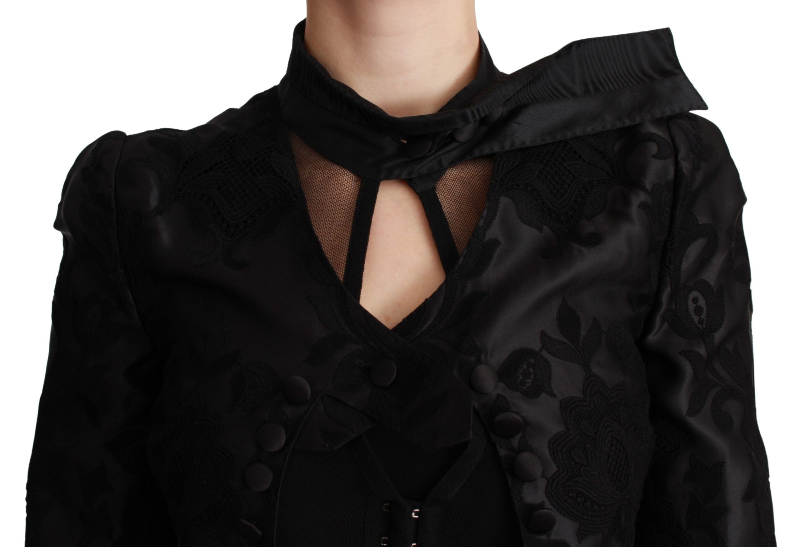 Dolce & Gabbana Black Floral Jacquard Blazer Silk Jacket Dolce & Gabbana